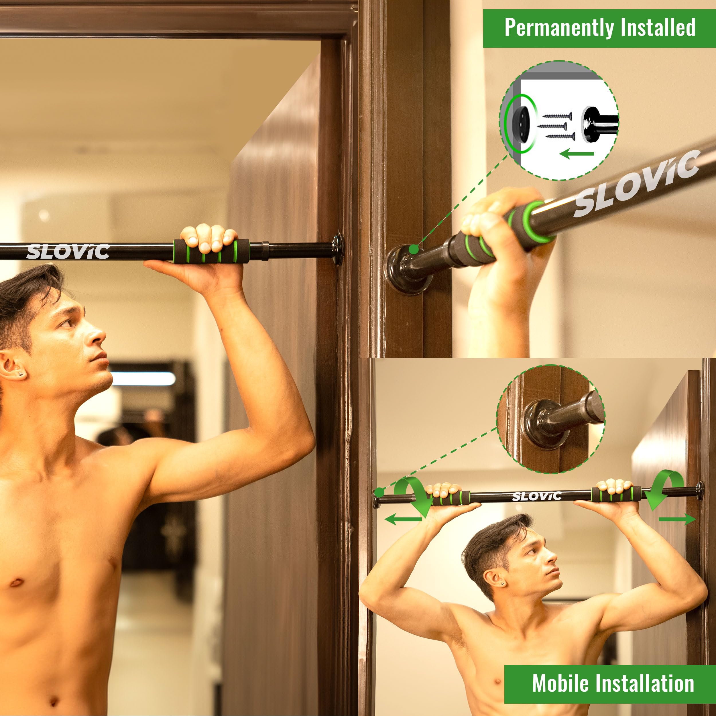 Slovic Pull up Bar for Home Kids [100 KG] | No Screw Pull Up Bar Wall Mounted with Anti-Skid Grip | Pull-ups Bar for Homes Workout | Gym Equipment for Home Workout (Length 62 to 100 CM) image 4