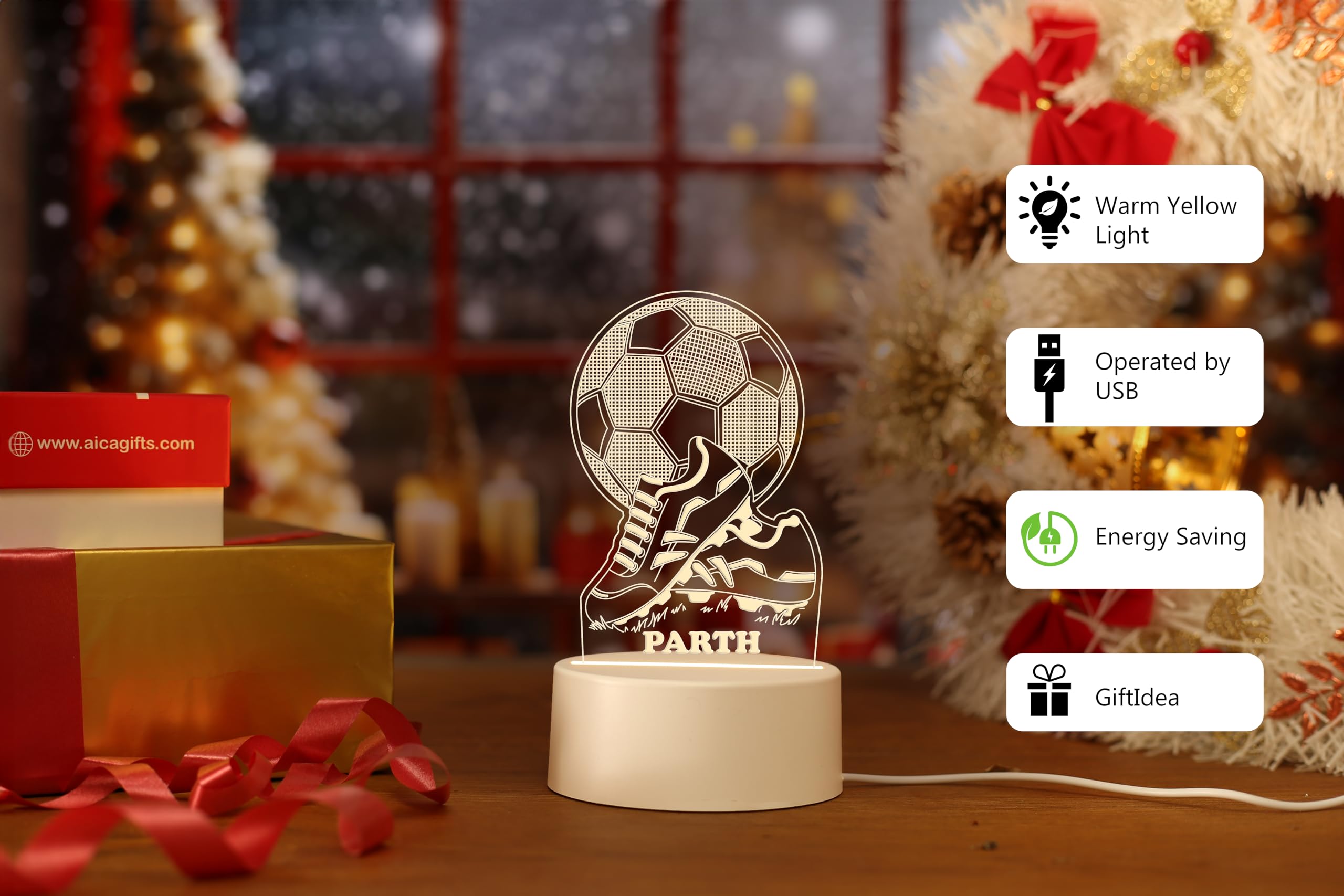 AICA Personalized Name Football LED Lamp | Birthday Gift for Teenage Boys Men Boyfriend Kids (Football with Shoes) image 3