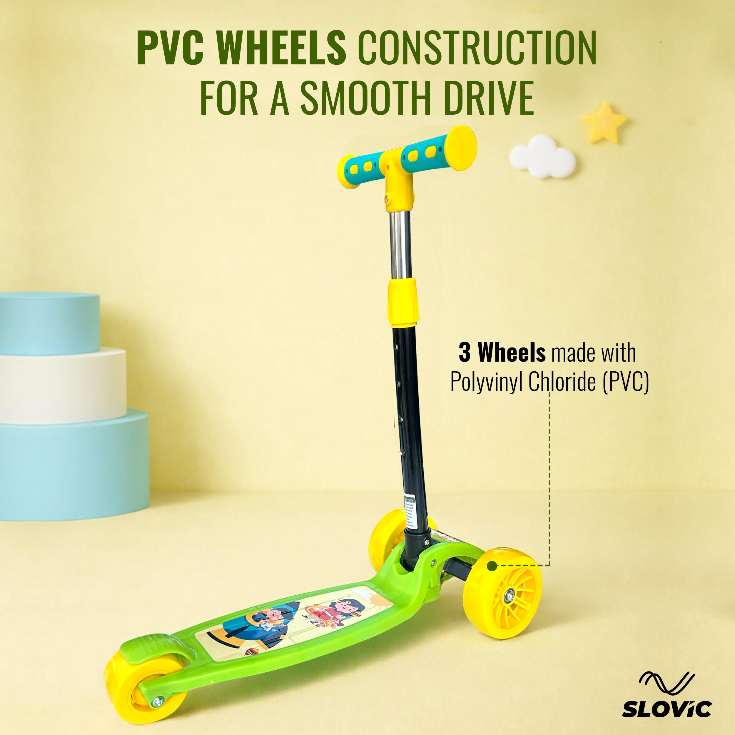 Slovic Kick Scooter for Kids 3+ Years with Adjustable Handle Height | 3 Wheels Kids Scooter Toys | Foldable Kick Skating Cycle | Scooter Birthday Gift for Kids | 50 KG Weight Capacity | BIS Approved image 3