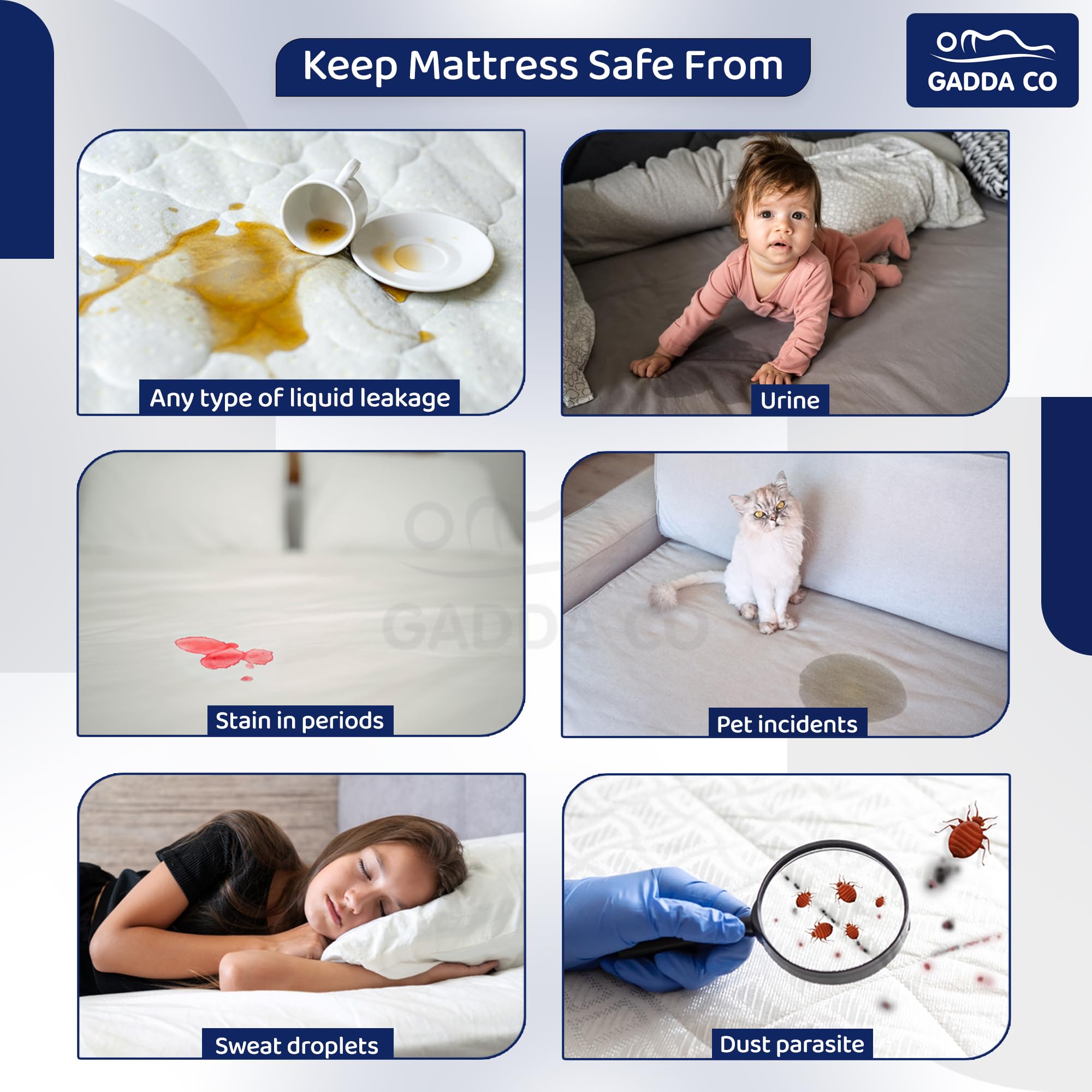 GADDA CO 100% Waterproof Premium Cotton Feel Mattress Protector King Size 78x72 Inch|Ultra Soft Breathable & Fitted Bed Protector Terry Cover Double Bed (6.5x6 feet, Fits 10 Inches, Grey) image 5