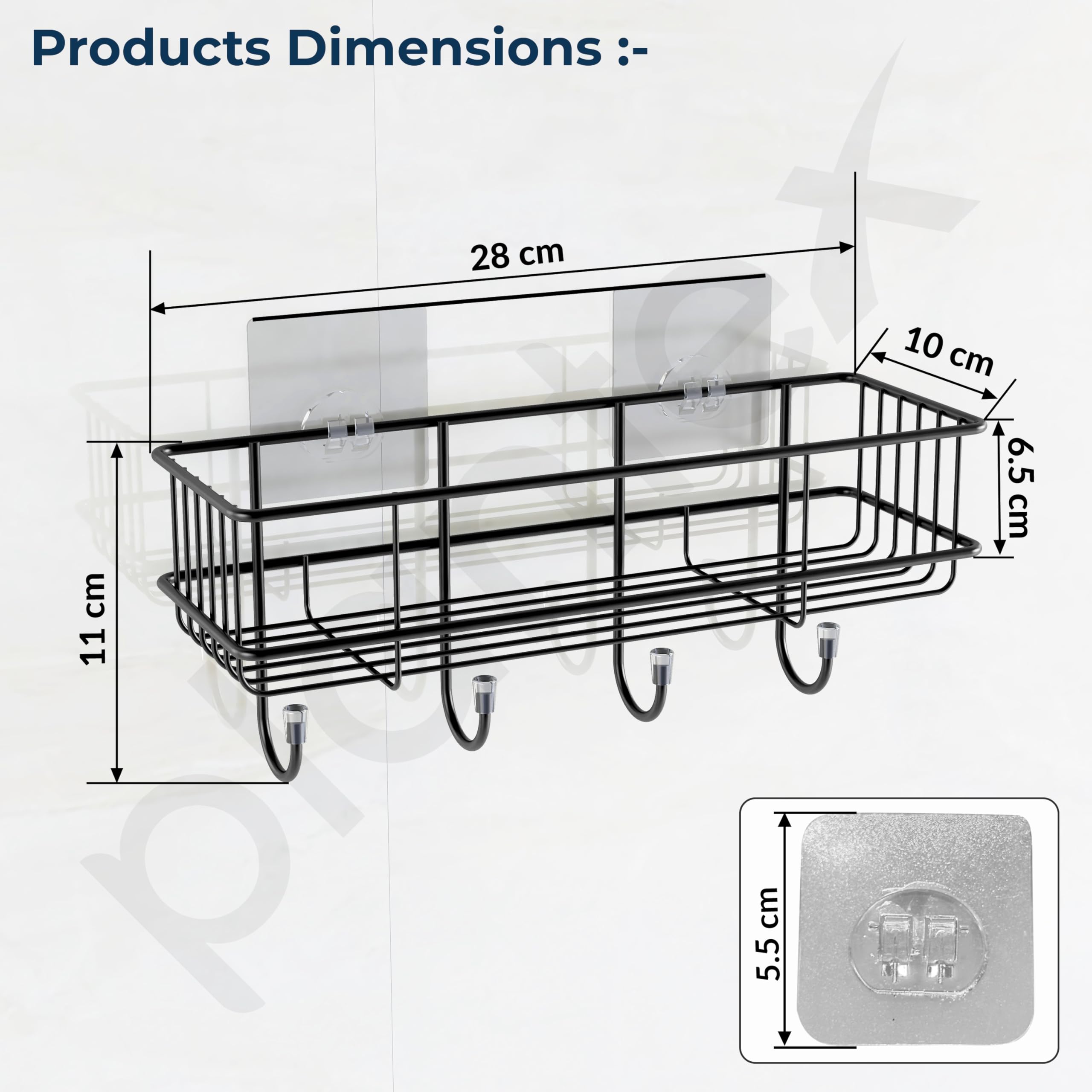 Plantex Bathroom Organiser Without Drill/GI Steel Self Adhesive Bathroom Shelf/Bathroom Stand for Wall/Bathroom Accessories Set Pack of 1 (Black, CED Powder Coated) image 2