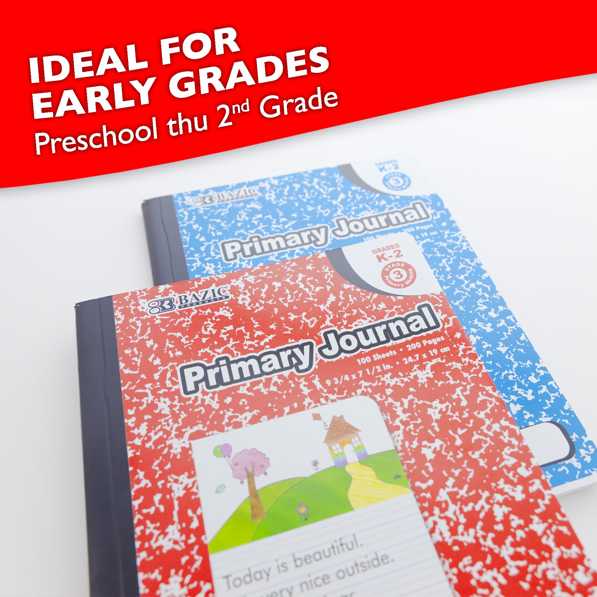 BAZIC Primary Journal Composition Book Marble, 100 Sheet Drawing & Writing Grades K- 2 Notebook Journal Comp Notebooks for Kindergarten School, 48-Pack image 4