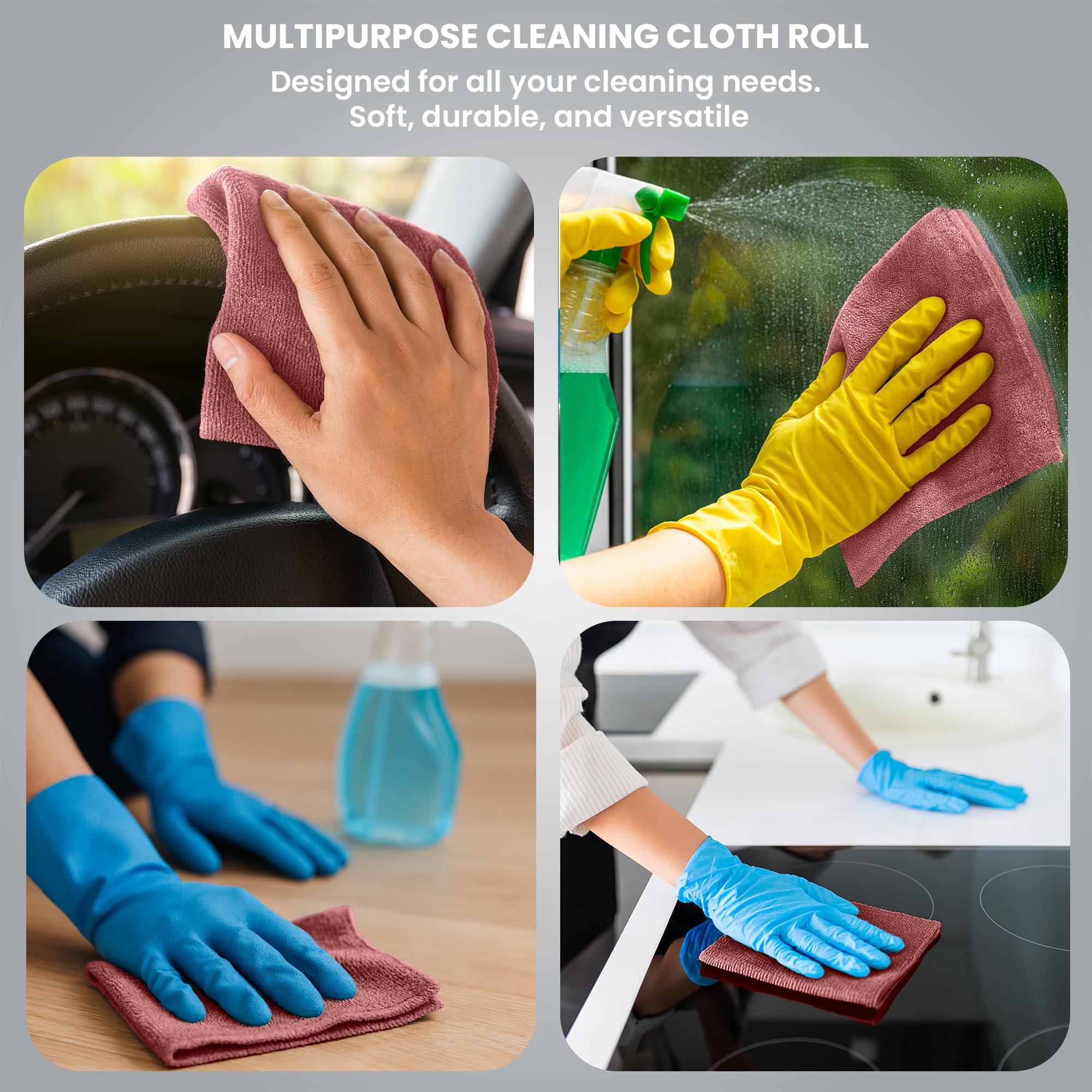 ShineXPro Microfiber Cleaning Cloth Roll, 20Pcs, 4000 Times Washable - 10X Cheaper Than Paper Kitchen Towel Roll - Ultra Absorbent Lint Free Microfiber Cleaning Cloth for Kitchen - Tearable, Reusable image 3