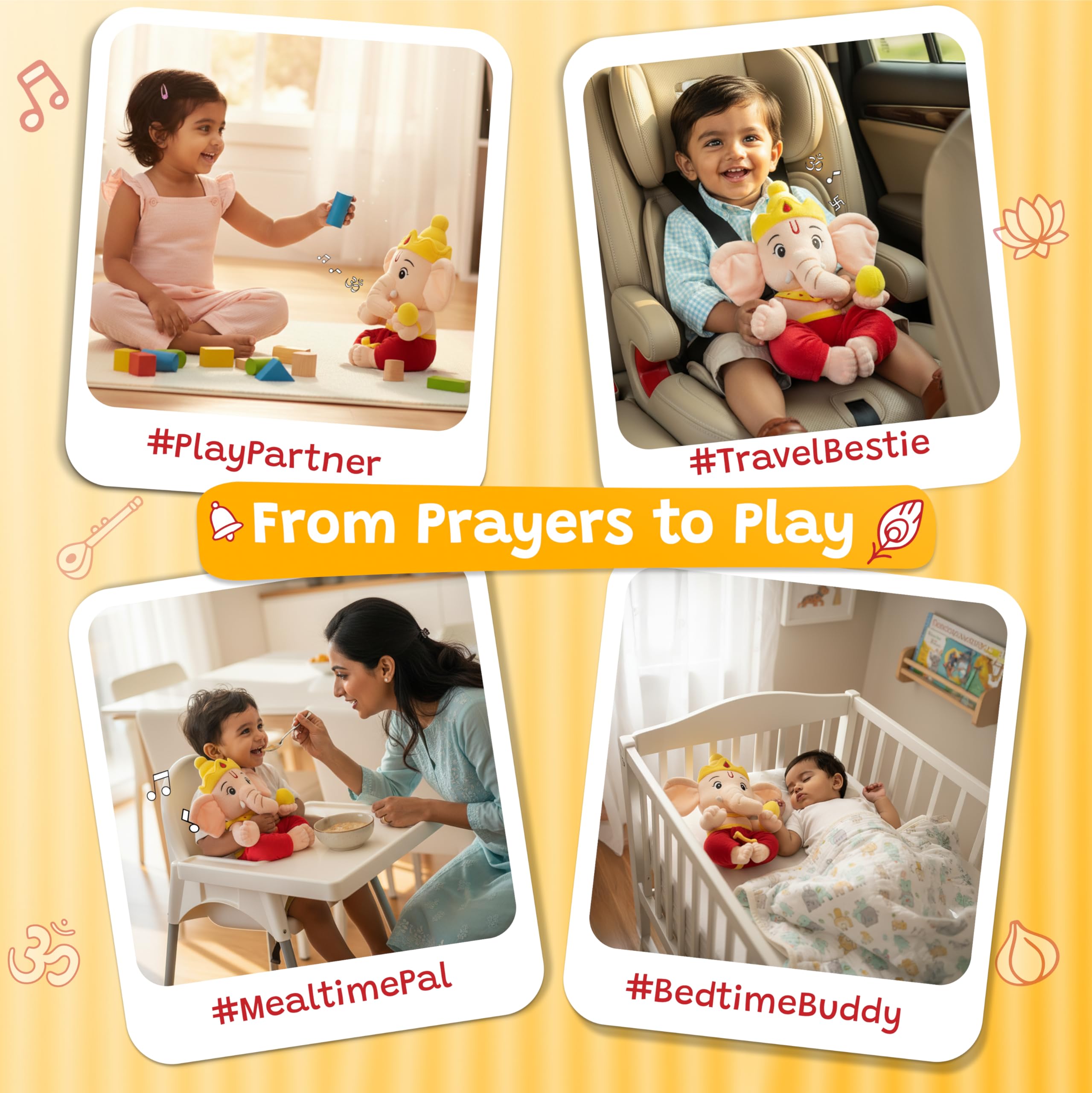 WonderBuddy Divine Mantra Chanting Baby Ganesha with 10 Preloaded Mantras & Aartis, Musical Soft Plush Toy, Best Gift for Infants, Toddlers & Kids (Medium - 25 Cm) image 5