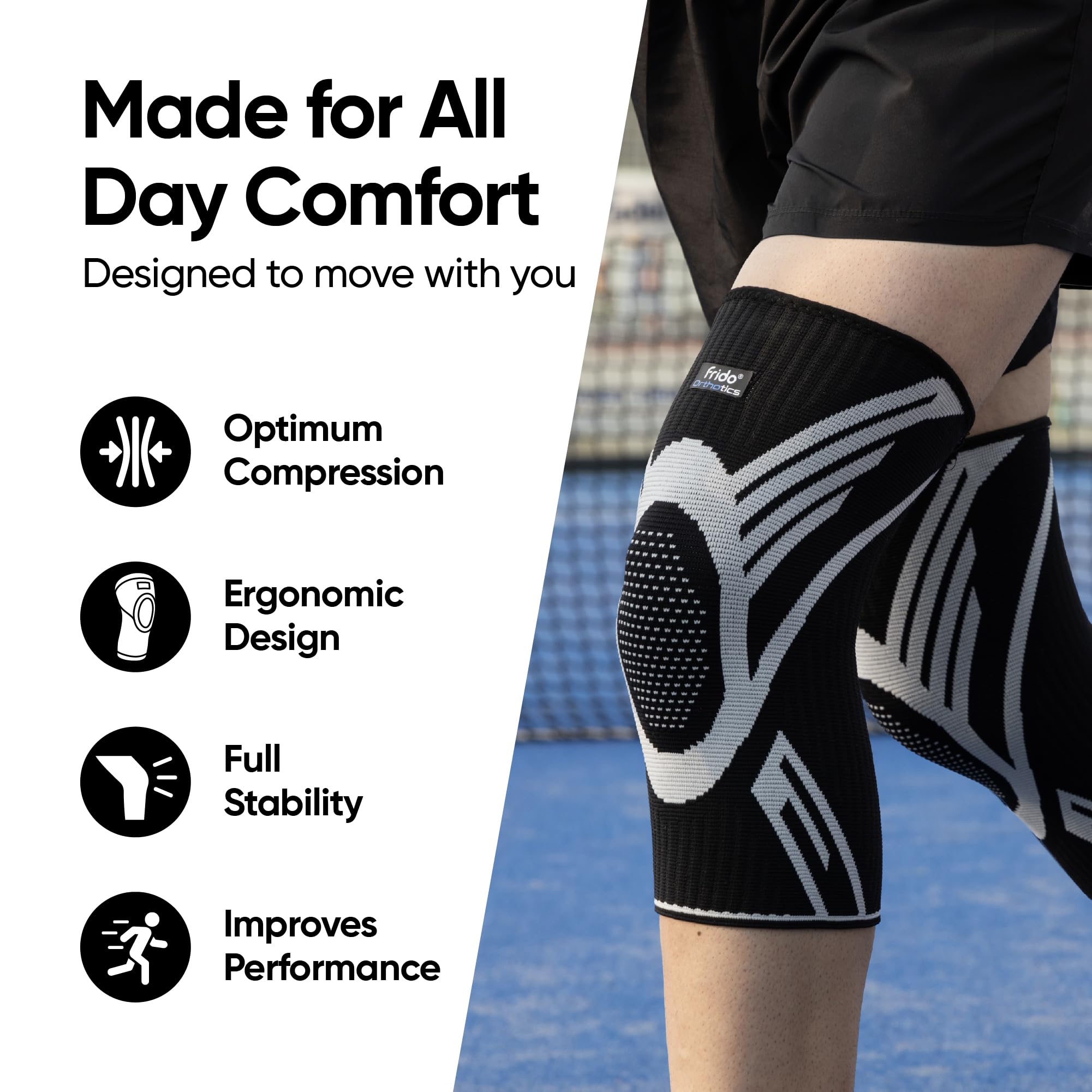 Frido Active Knee Cap Support for Men & Women | Active Compression for Pain Relief & Joint Support | Knee Sleeve for Gym, Running, Jogging, Sports & Workout | Anti-Sweat Knee Brace (1 Pair) Black, Medium image 5