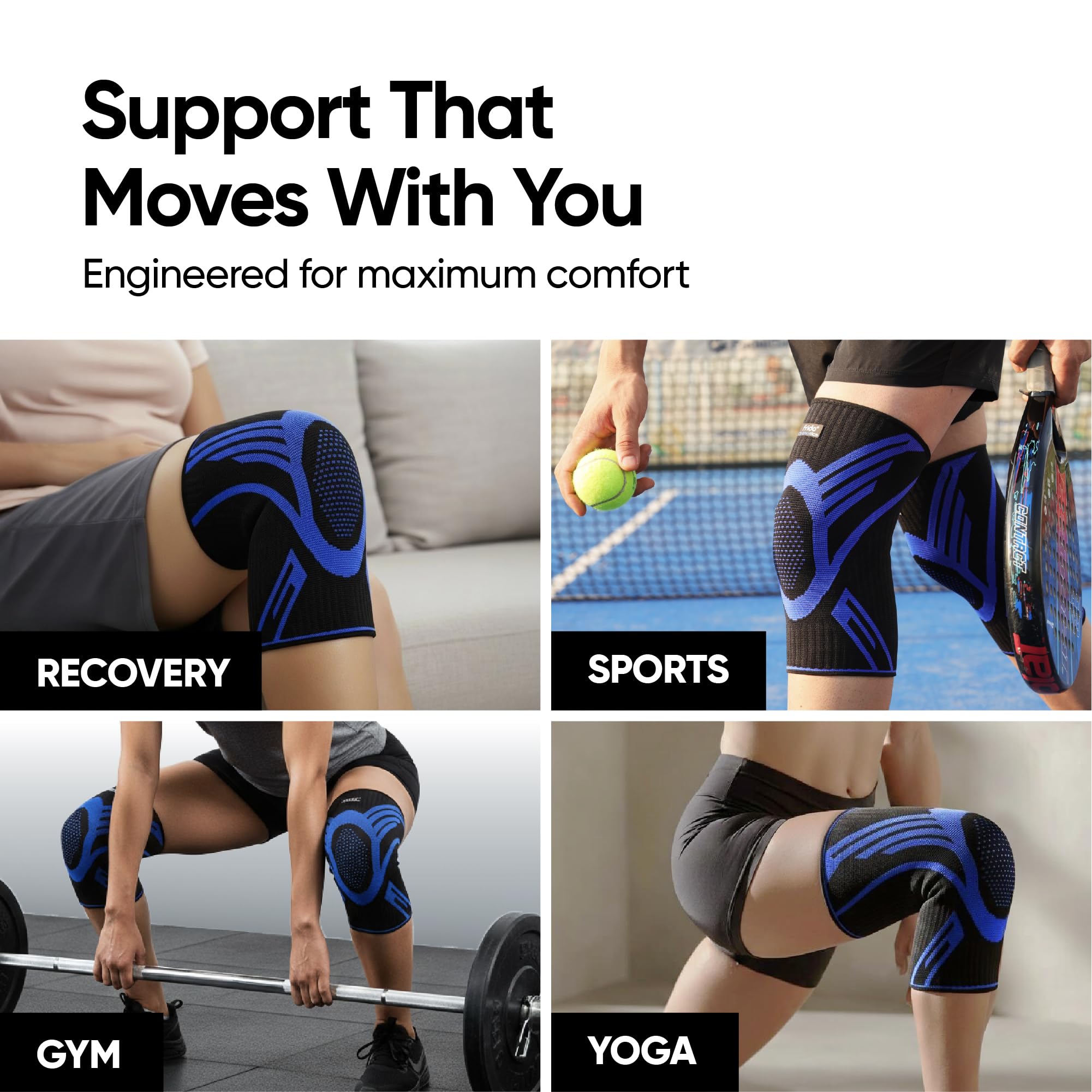 Frido Active Knee Cap Support for Men & Women | Active Compression for Pain Relief & Joint Support | Knee Sleeve for Gym, Running, Jogging, Sports & Workout | Anti-Sweat Knee Brace (1 Pair) Blue, Large image 5
