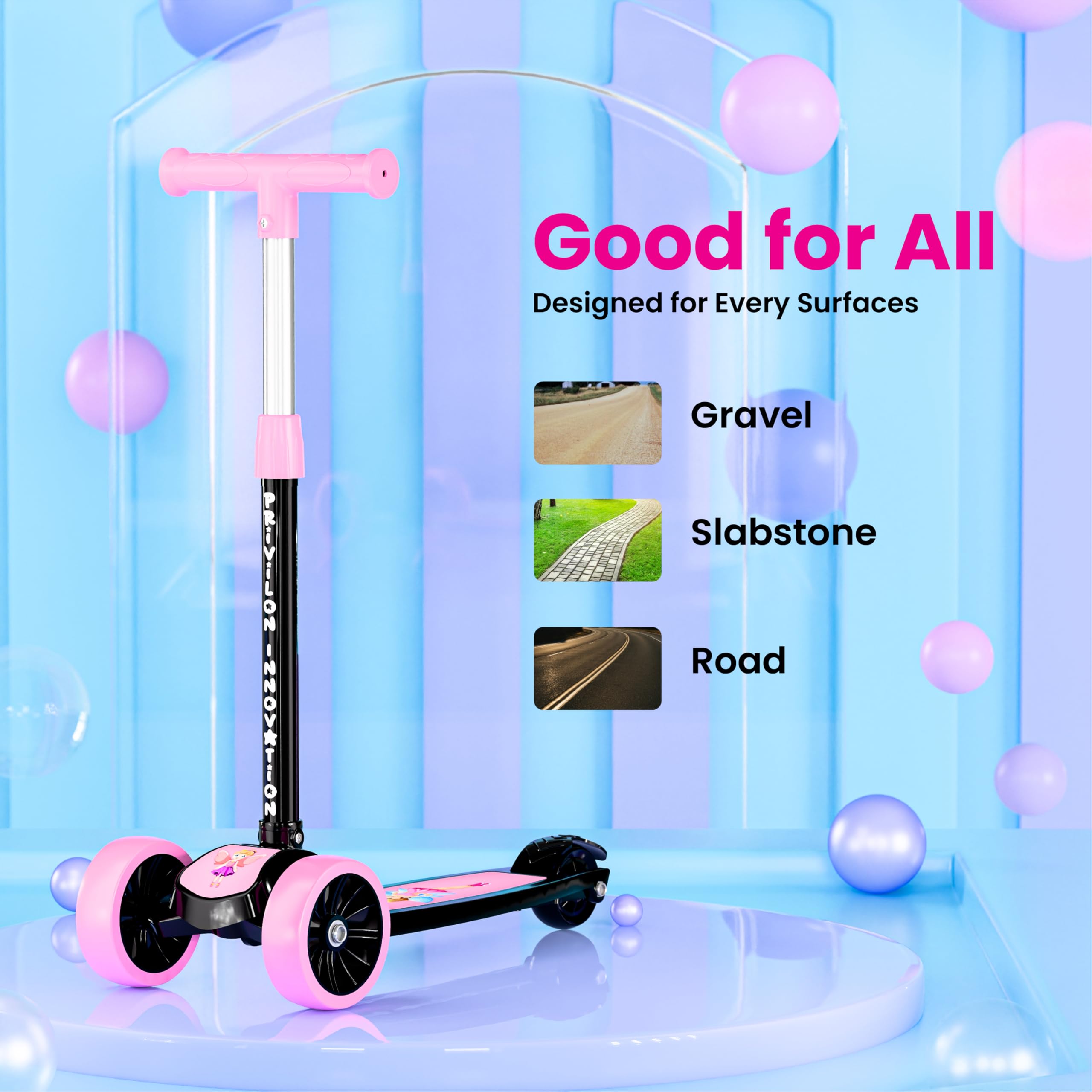 MAGICLY Kids 3-Wheel Foldable Scooter – Adjustable Height, Wide Anti-Slip Deck, Smooth PU Wheels Game, Lightweight Kick Scooter for Boys & Girls of Ages 2-10 Years (SCOOETR Pink) image 3