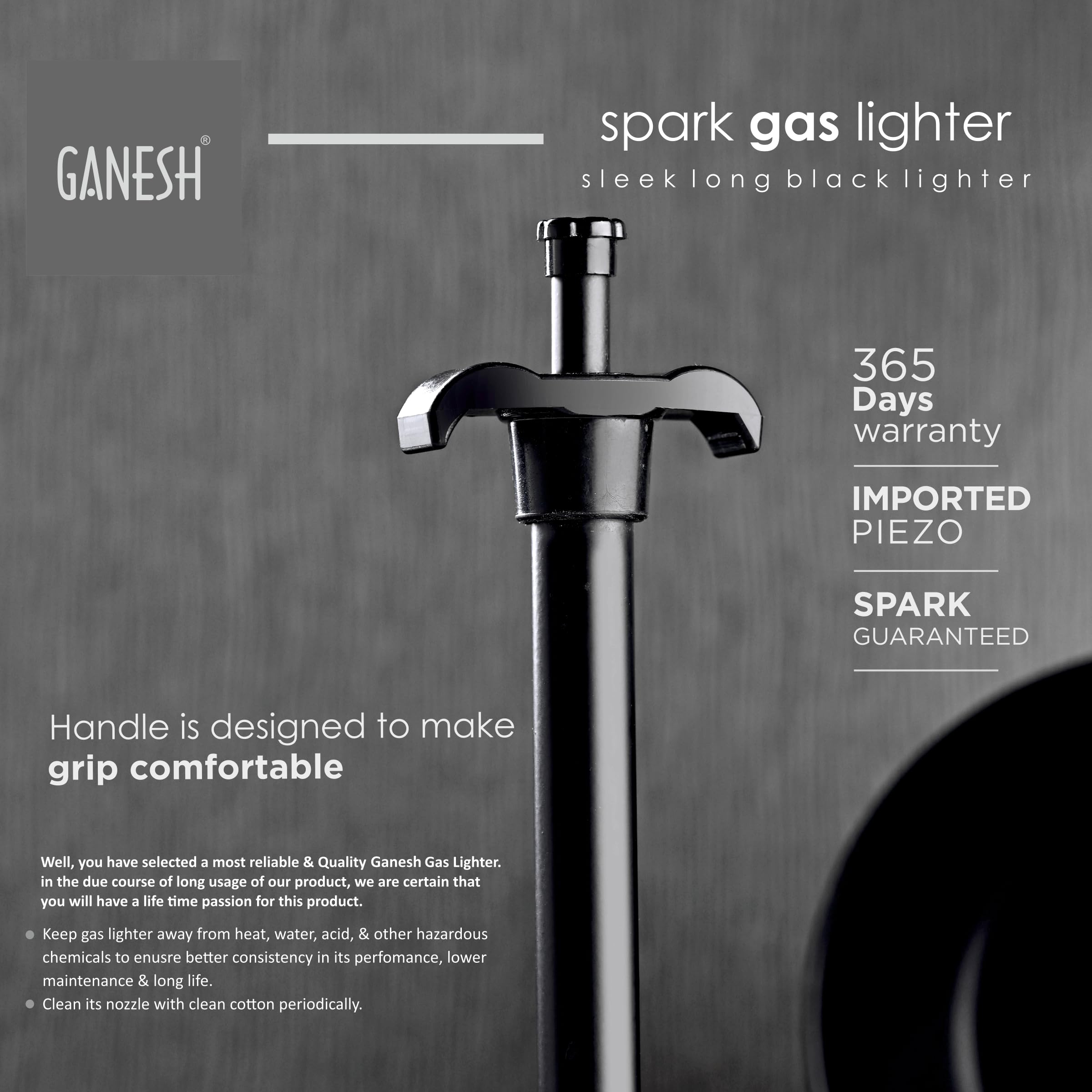 Ganesh Spark Gas Lighter for Kitchen Use Restaurants Metal Gas Stove Lighter Regular Size Easy Grip Long Lasting, Rust Proof image 2