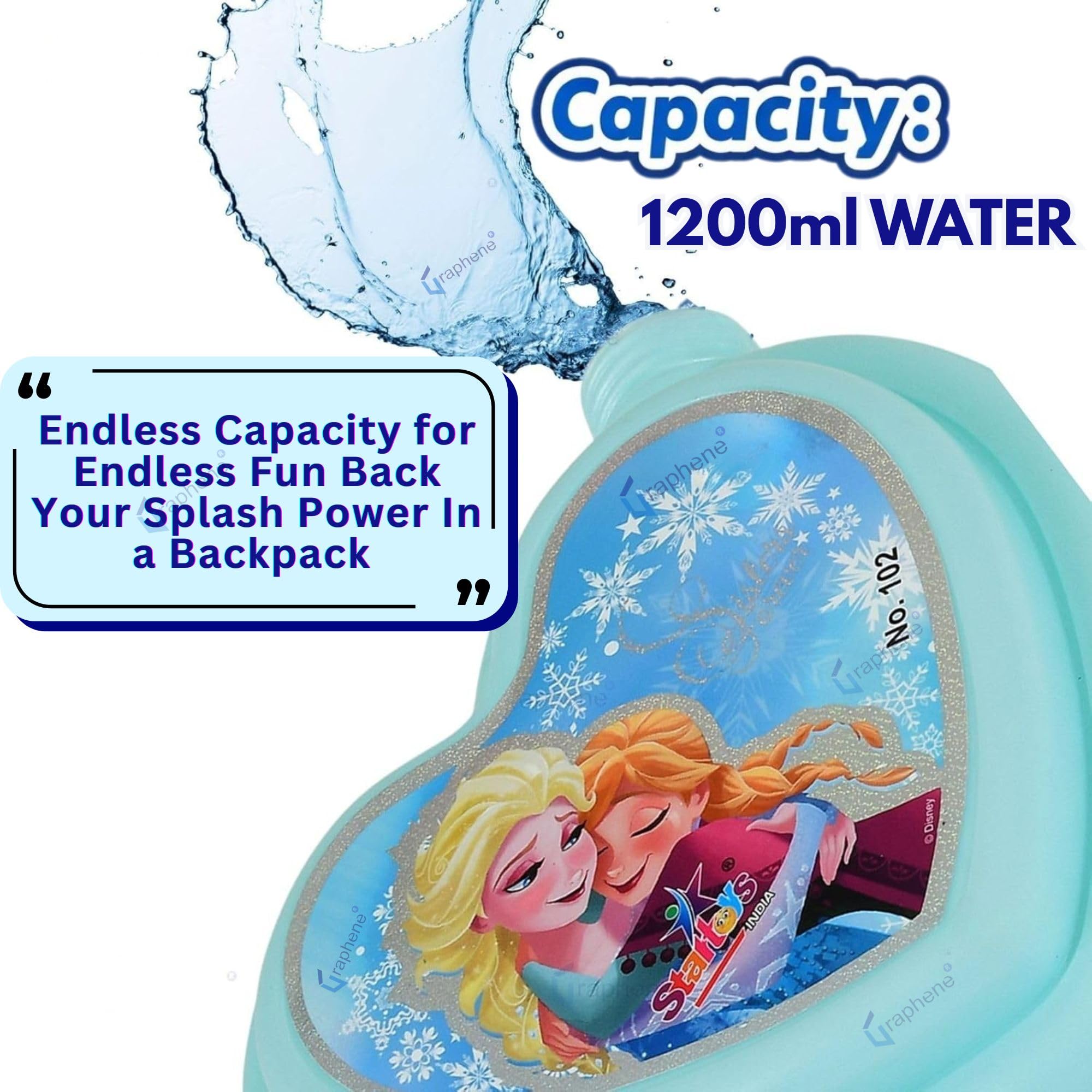 GRAPHENE Holi Pichkari Water Gun Kids 1.2L Heart Blue Tank Backpack Squirt High Pressure Water Spray Long Throw Premium Leakproof Shooting Pistol Summer Indoor Outdoor Kids Boy Girl 100 Balloons image 3