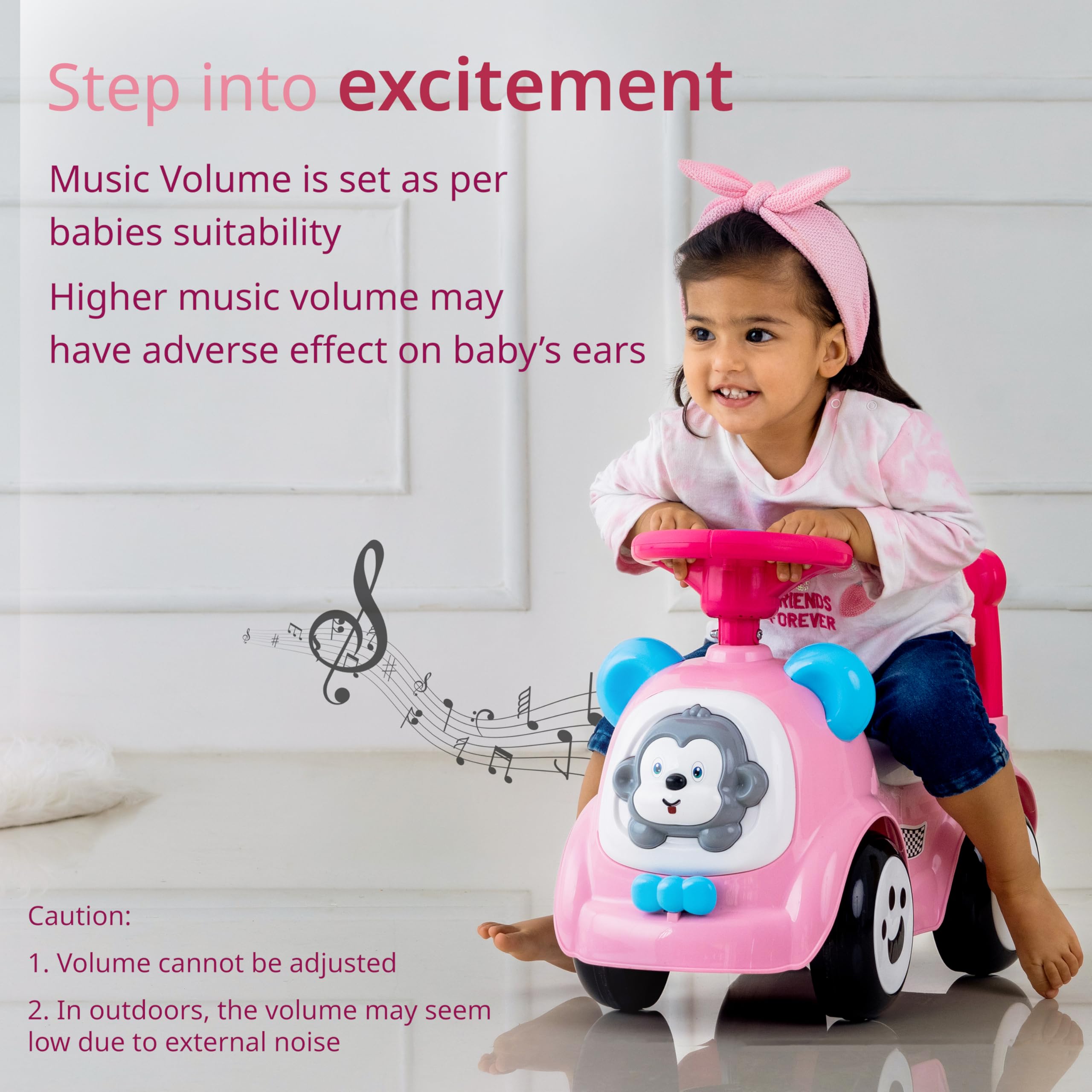 LuvLap Sunny Ride on & Car for Kids with Music & Horn Steering, Safety Guard, Under Seat Storage & Big Wheels, Ride on for Kids 1 to 3 Years Upto 25 Kgs (Pink) image 4