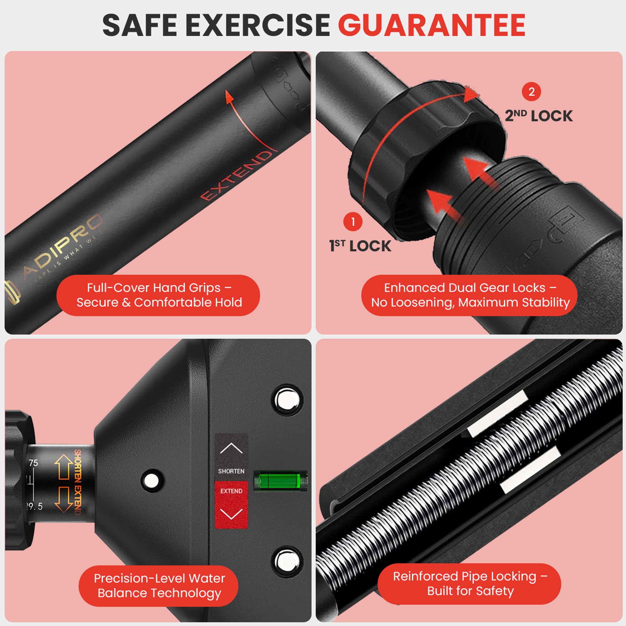 Adjustable Pull Up Bar Wall Mounted at Home and Gym | Doorway Pullup, Pushup, Hanging Workout Equipment for Kids, Women & Men | Push Up Exercise Door Rod for Strength & Height Increase (73-95 CM, Black) image 4