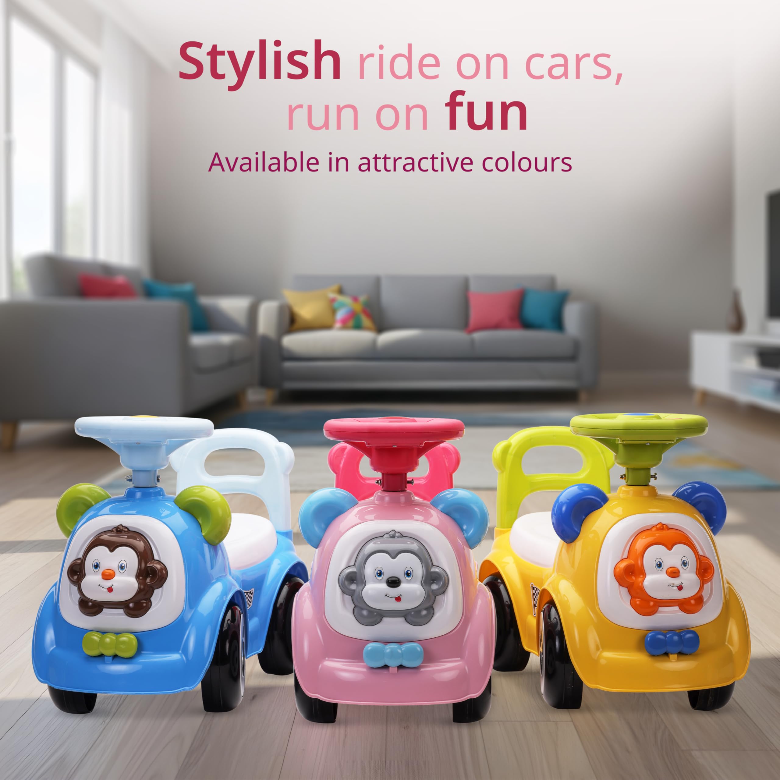 LuvLap Sunny Ride on & Car for Kids with Music & Horn Steering, Safety Guard, Under Seat Storage & Big Wheels, Ride on for Kids 1 to 3 Years Upto 25 Kgs (Pink) image 5