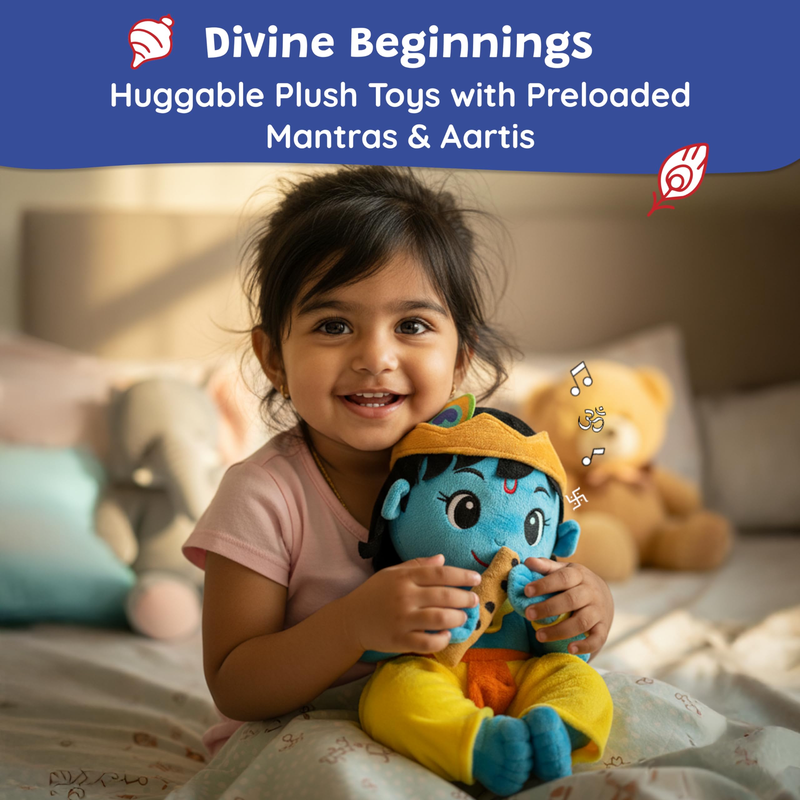 WonderBuddy Divine Mantra Chanting Baby Krishna with 8 Preloaded Mantras & Aartis, Musical Soft Plush Toy, Best Birthday Gift for Infants, Toddlers & Kids (Medium - 28 Cm) image 2
