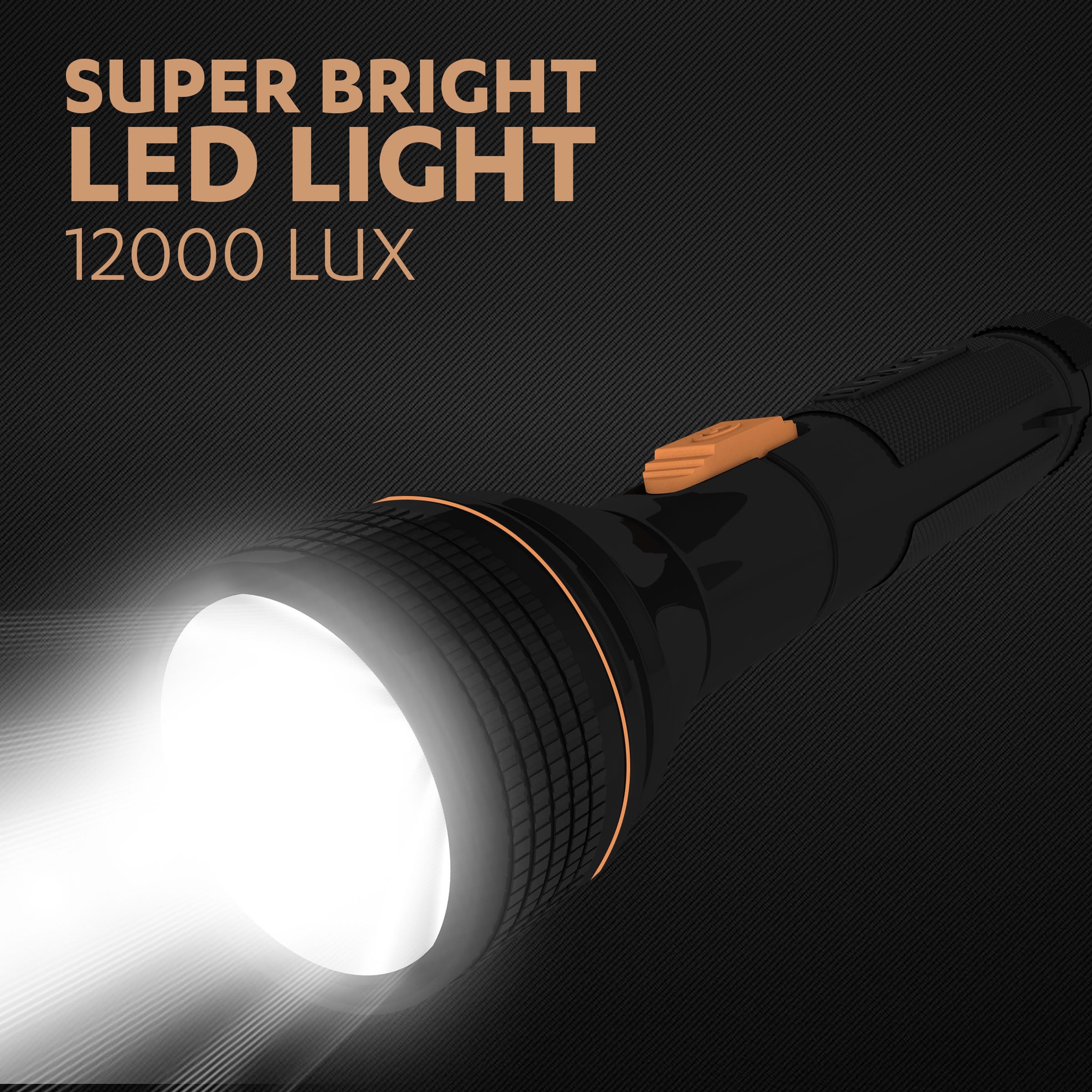 Duracell LED Torch Light, Super Bright, 12000 LUX, Ultra-Light and Easy to Carry Design, Large Reflector, for Everyday Use, 3AA Batteries Free, Black image 2