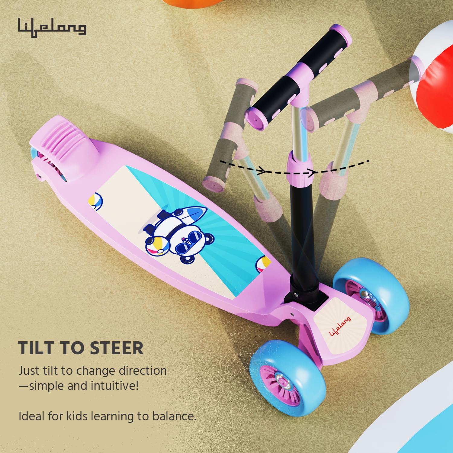 Lifelong LLKS03 Foldable Kick Skating Cycle| Skate Scooter for Kids(Max User Weight: 50Kg) Kids Scooter (Pink, Blue) image 4