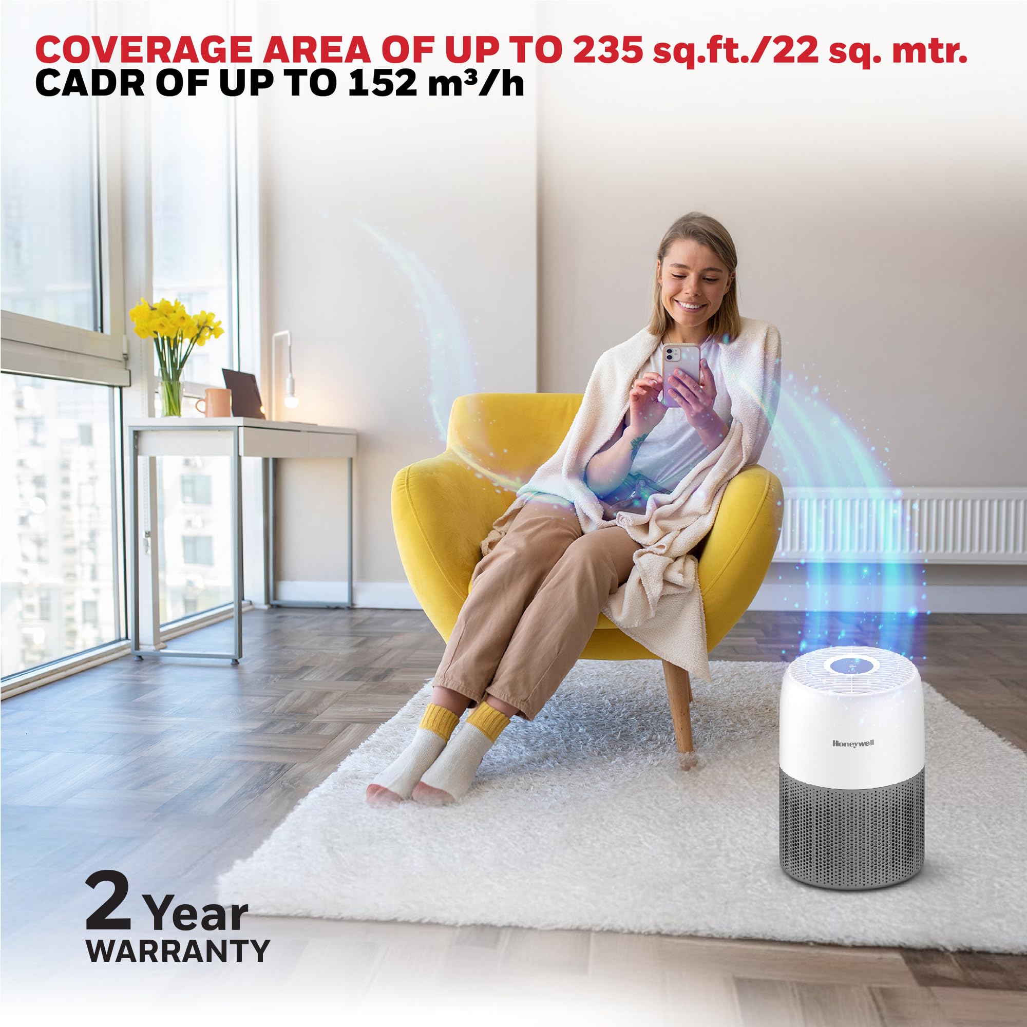 Honeywell Air Purifier for Home & Office, 3-in-1, Pre, H13 HEPA, Activated Carbon, Removes 99.99% Pollutants, Allergens, Pet Danger, Smoke, Dust & Pollens - Air touch V1 image 3