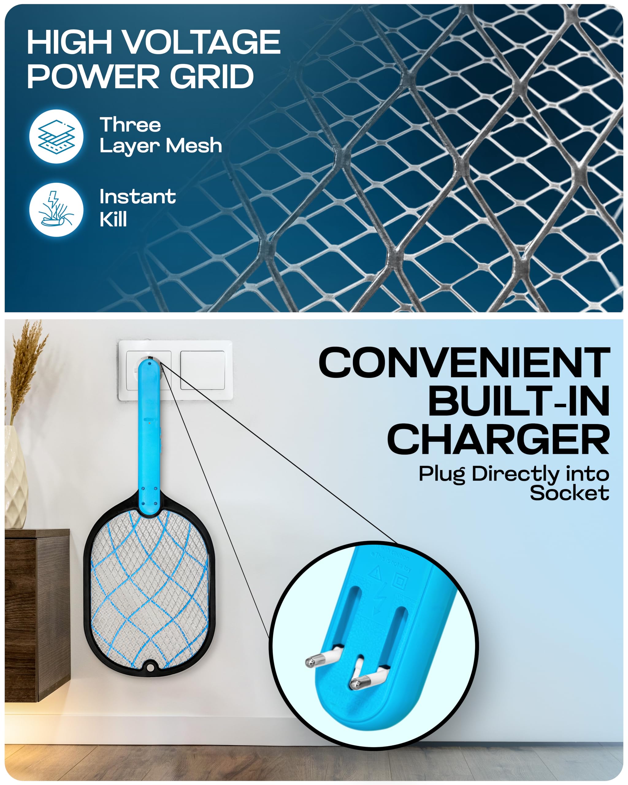 Weird Wolf Electric Mosquito Bat | Rechargeable Mosquito Killer Racket with Built-in Plug | Lithium Battery | Durable & Strong Design | 6-Month Warranty image 2