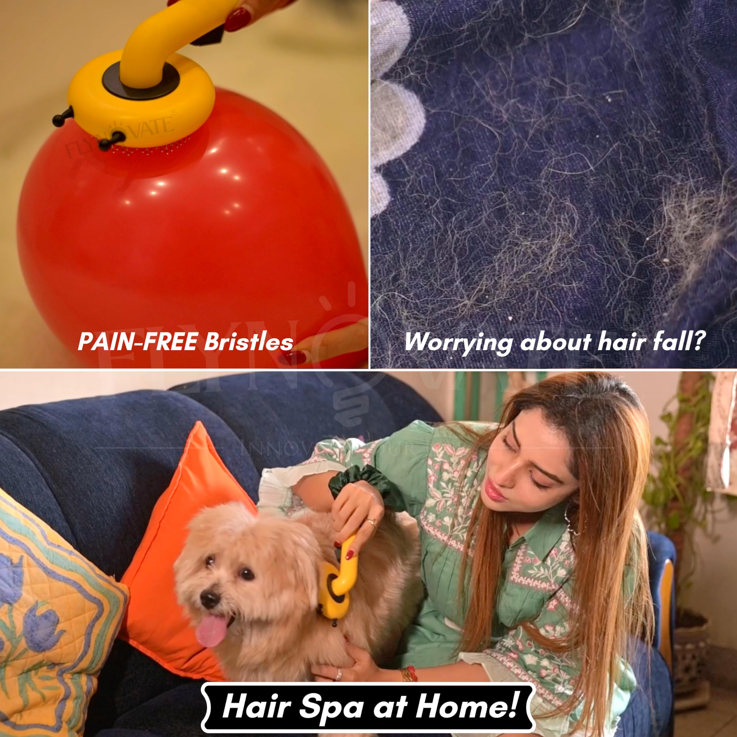 Flynovate Honey Bee Dog Comb & Cat Comb - Pet Hair Remover Grooming Brush with Switch & PAIN - FREE Slickers | Dog Brush/Cat Brush for all Dogs & Cats to Gently Massage the Pets for Long & Short Fur image 5