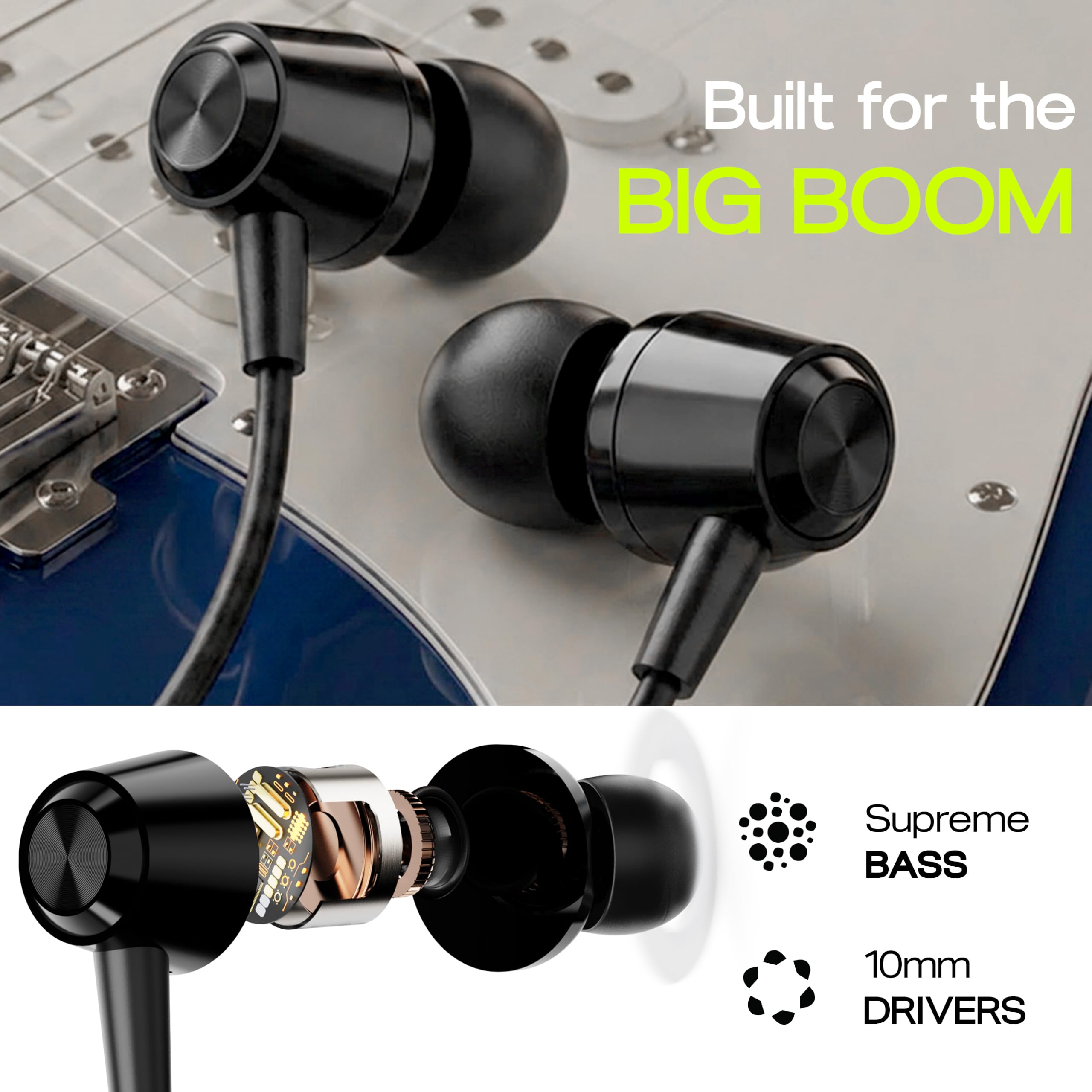 GOBOULT WiredX 500 Earphones with Type-C Input, 13mm Bass Drivers, Inline Controls, IPX5, Earphones Wired Headphones with mic image 3