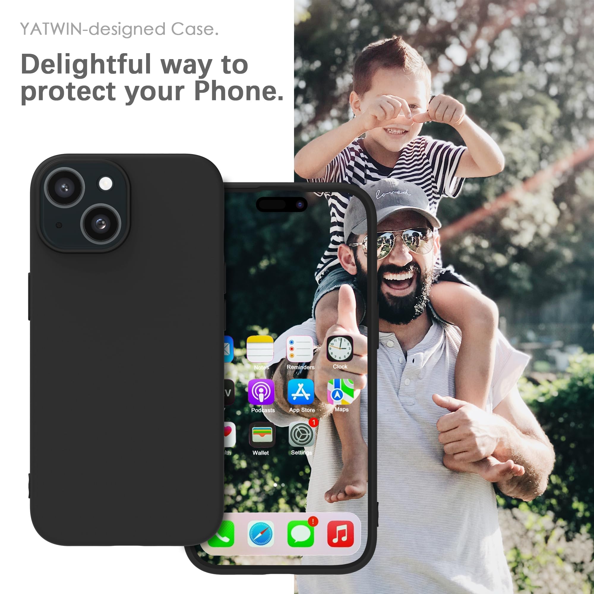 YATWIN Silicone Back Case for iPhone 15, Soft-Touch Phone Back Cover for Apple iPhone 15 - Black image 2