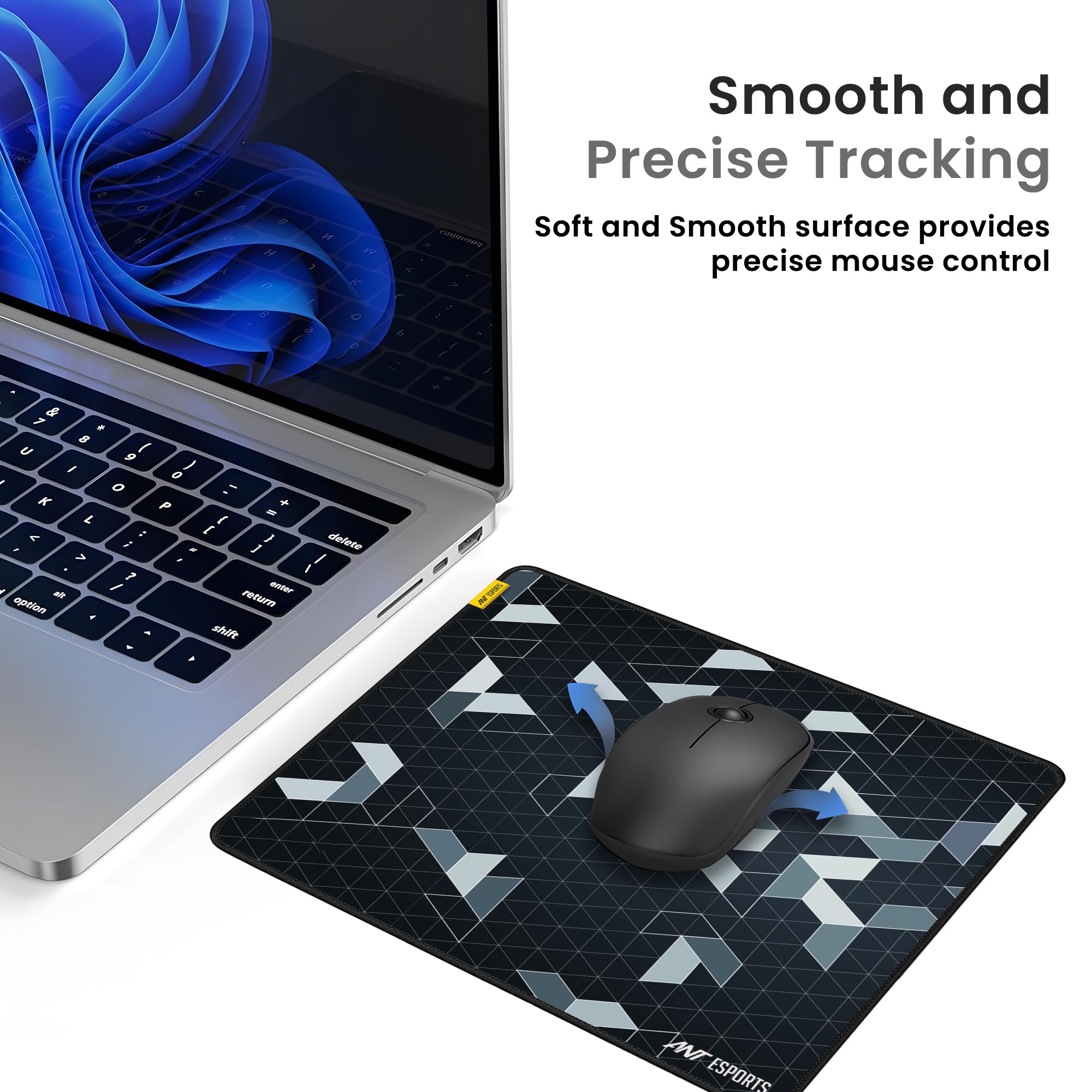 Ant Esports Prism Mouse Pad with Anti-fray Stitching, Waterproof Surface & Non-Slip Rubber Base with Stitched Edges Gaming Mouse Mat for Laptop, Compatible with Laser and Optical Mice – Black image 4