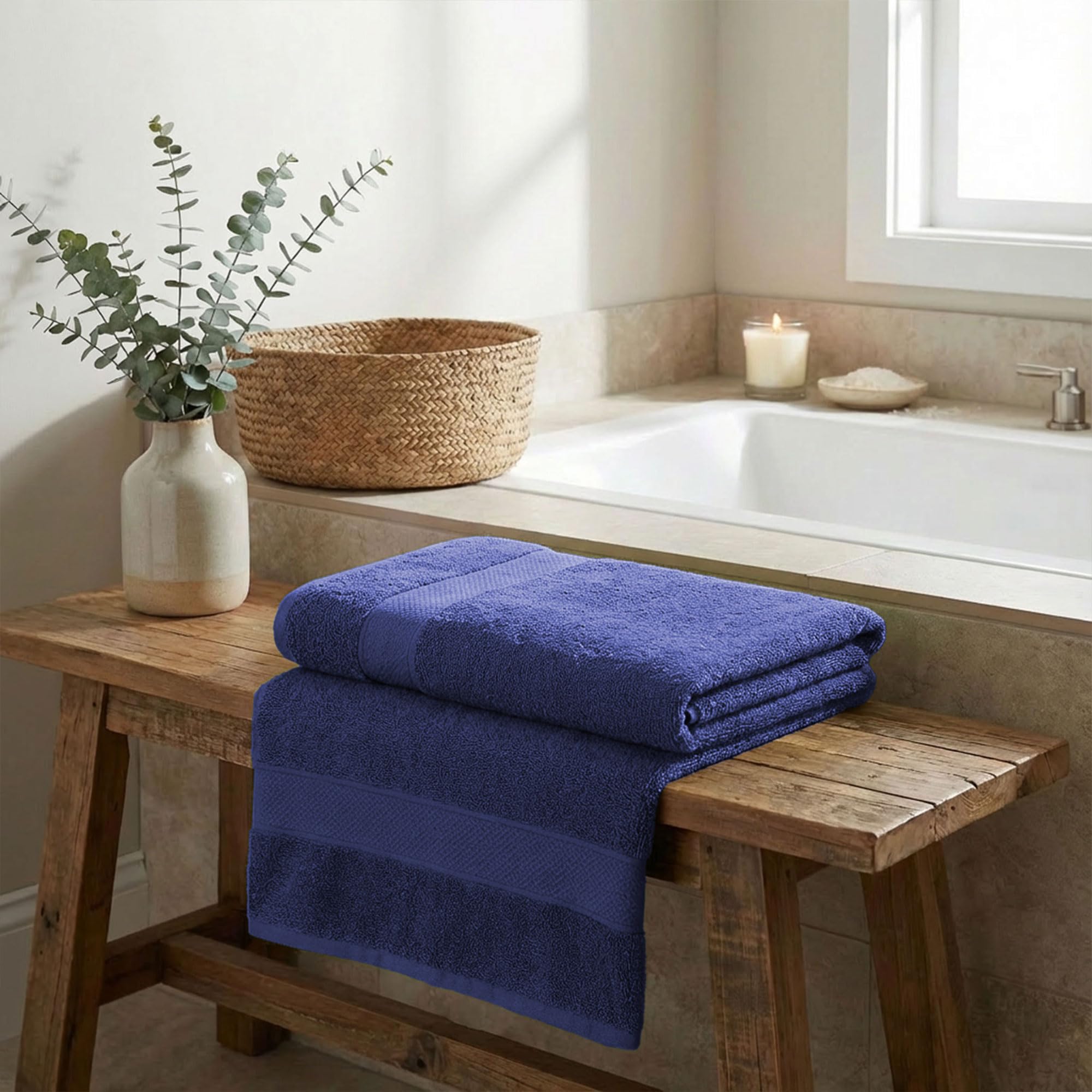 TRIDENT 100% Cotton Towels for Bath | Towels for Bath Large Size Bath Towel - Soft & Absorbent | 450 GSM | 1 Piece Bath Towel for Men/Women | Urban Comfort | 70 cms x 140 cms - New Navy image 4