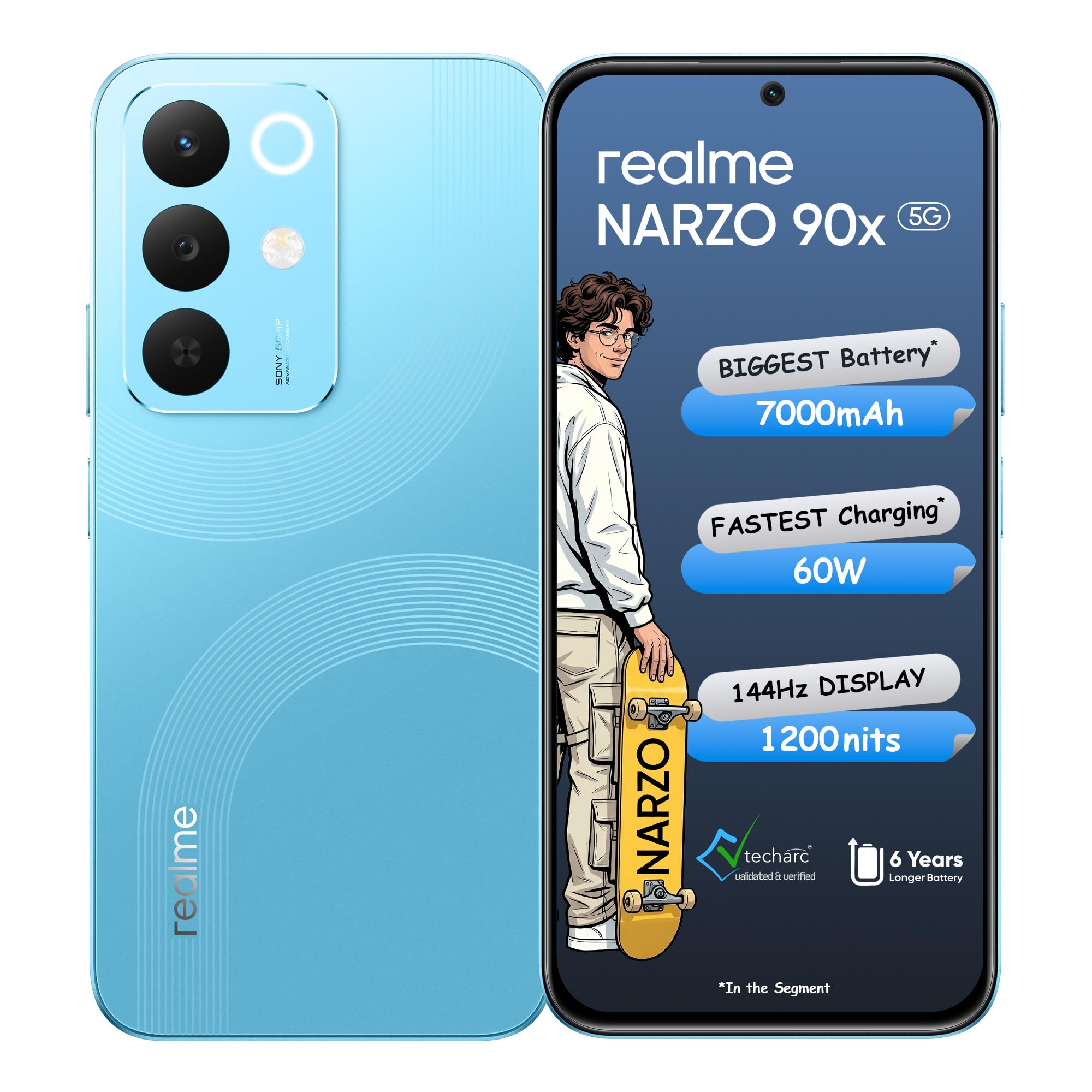 realme NARZO 90x 5G (Aqua Blue 2026, 6GB+128GB) | 7000mAh + 60W Biggest Battery & Fastest Charging in the Segment* | 144Hz Bright Display | Sony 50MP AI Rear Camera | 400% Ultra Boom Speaker