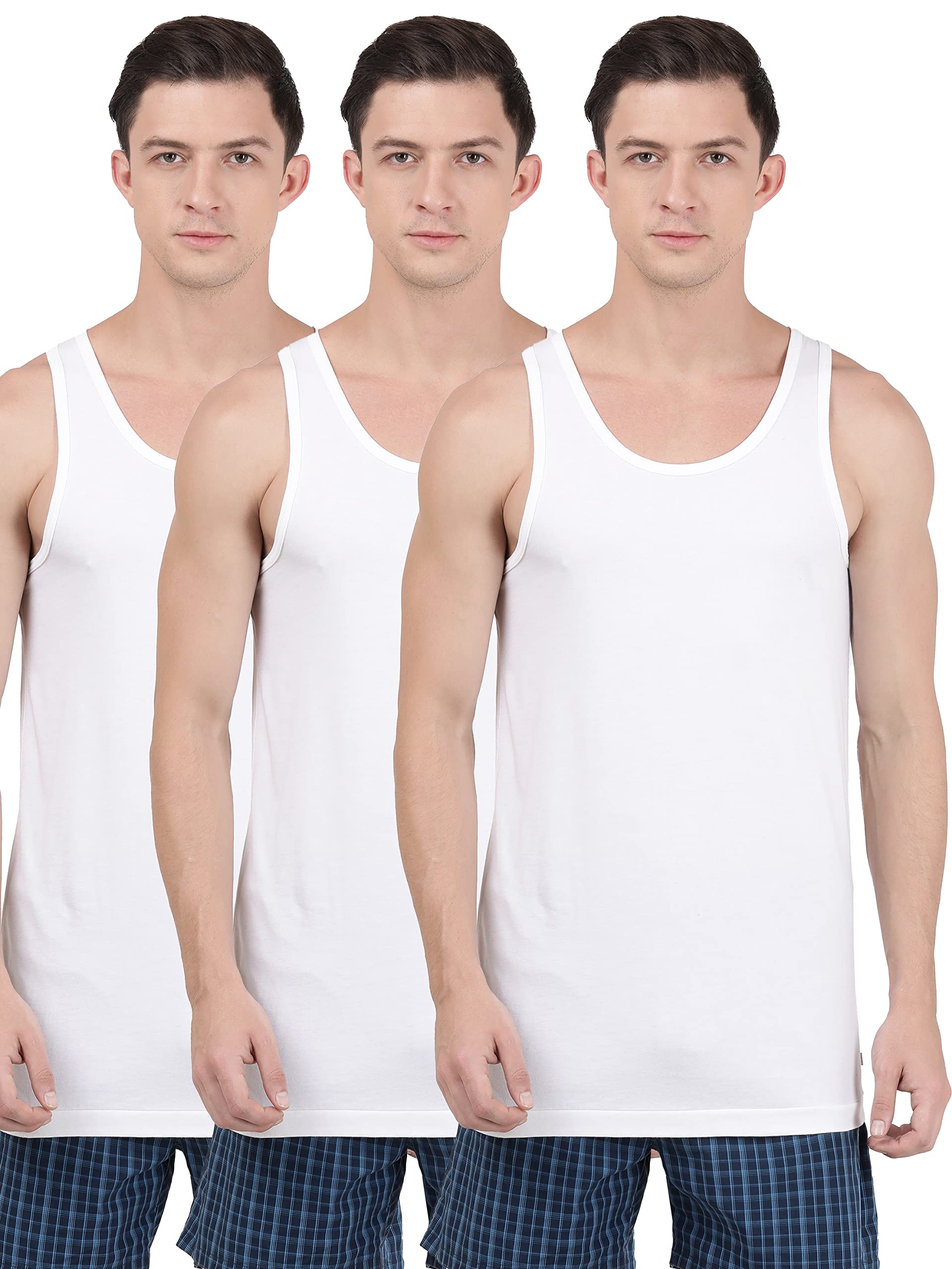 Jockey 8820 Men's Super Combed Cotton Round Neck Sleeveless Vest with Extended Length for Easy Tuck (Pack of 3)