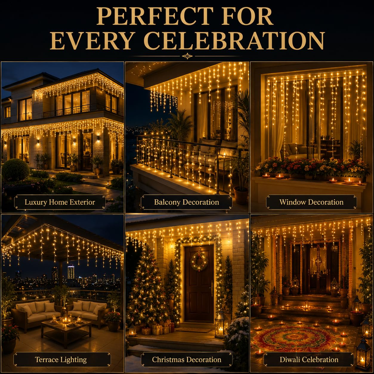 Desidiya 96 LED Warm White Icicle Curtain Lights, 10 Ft with 16 Drops image 3