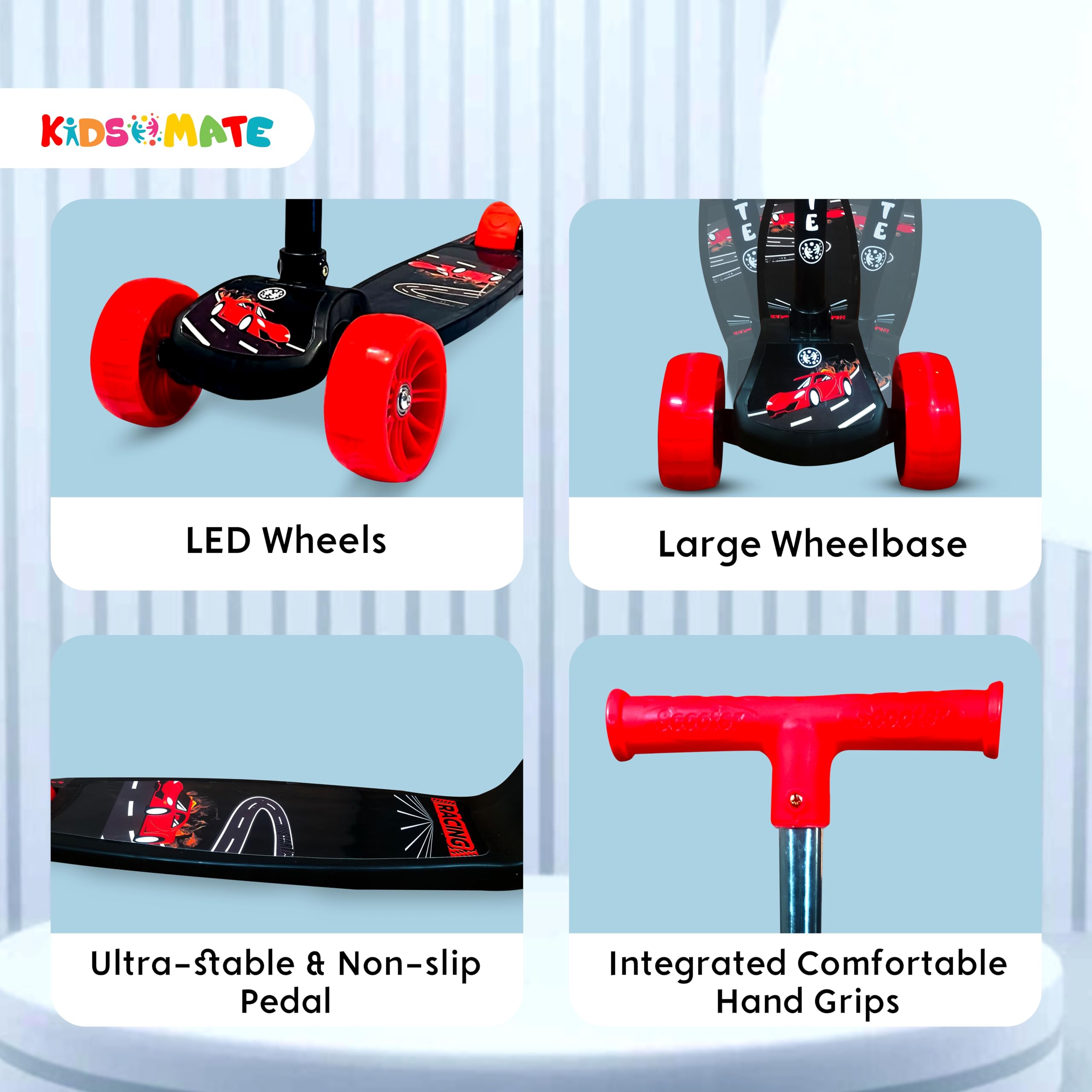 Kidsmate Cruiser Kick Scooter for Kids with Broad Wheels | 3-Wheel Skate Scooter for Boys & Girls of Ages 2-12 Years | Level Adjustable Height, and Easy Fold Design Scooter for Kids (Black) image 5