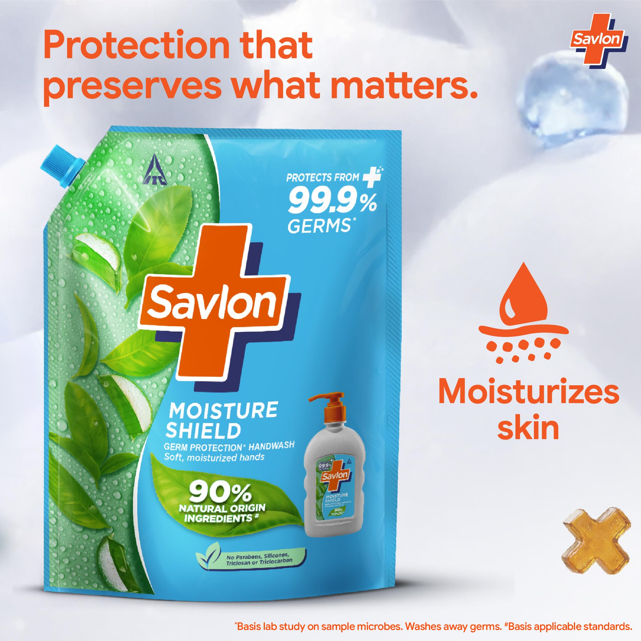 ITC Savlon Moisture Shield Germ Protection Liquid Handwash Refill Pack 1.3L | 99.9% Germ Protection | 90% Natural Origin Ingredients | Family Size Refill Hand wash | Value Pack image 3