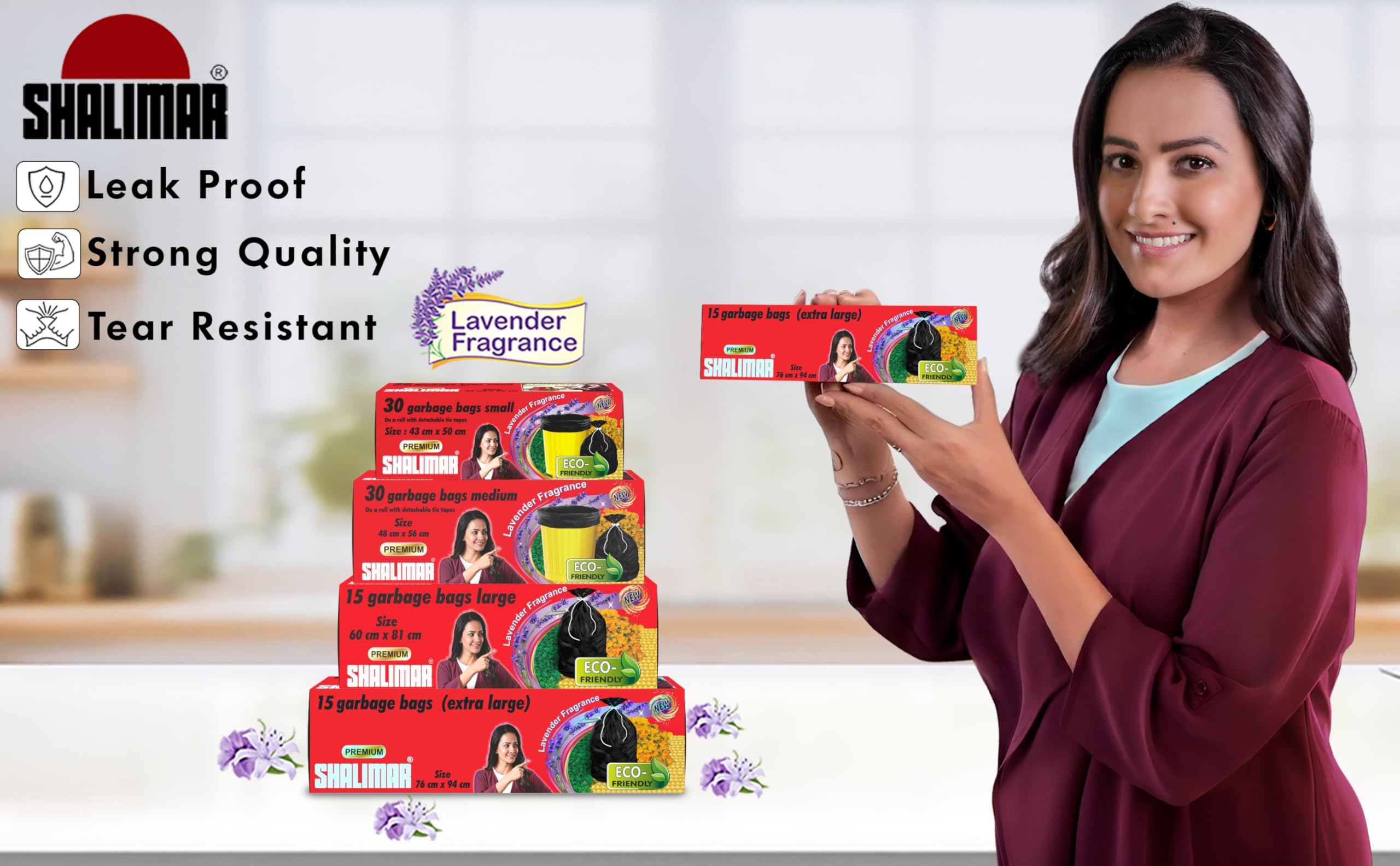 Shalimar Premium (Lavender Fragrance) Scented Garbage Bags | Medium 19 X 21 Inches | 120 Bags (30 Bags X 4 Rolls) | Dustbin Bag/Trash Bag | (Black) - Perforated Box for Easy Dispensing image 2