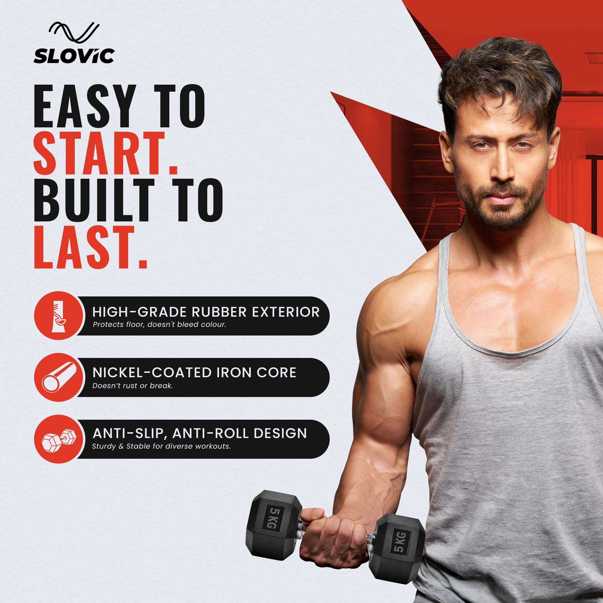 Slovic Dumbbells Set for Home Workout 10 KG [5 KG x 2] | Hexa Dumbbells Pair for Exercise | Home Gym Equipment for Home Workout | Exercise Equipement Weights for Home Gym image 2