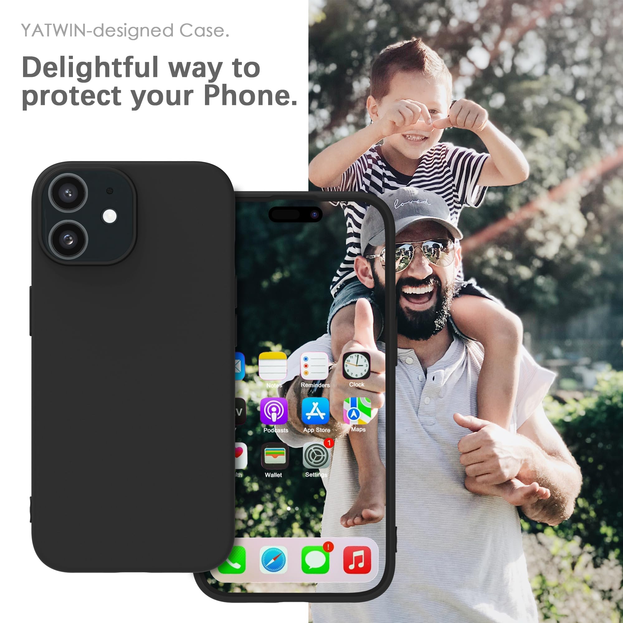 YATWIN Silicone Back Case for iPhone 12/12 Pro, Soft-Touch Phone Back Cover for Apple iPhone 12/12 Pro - Black image 2