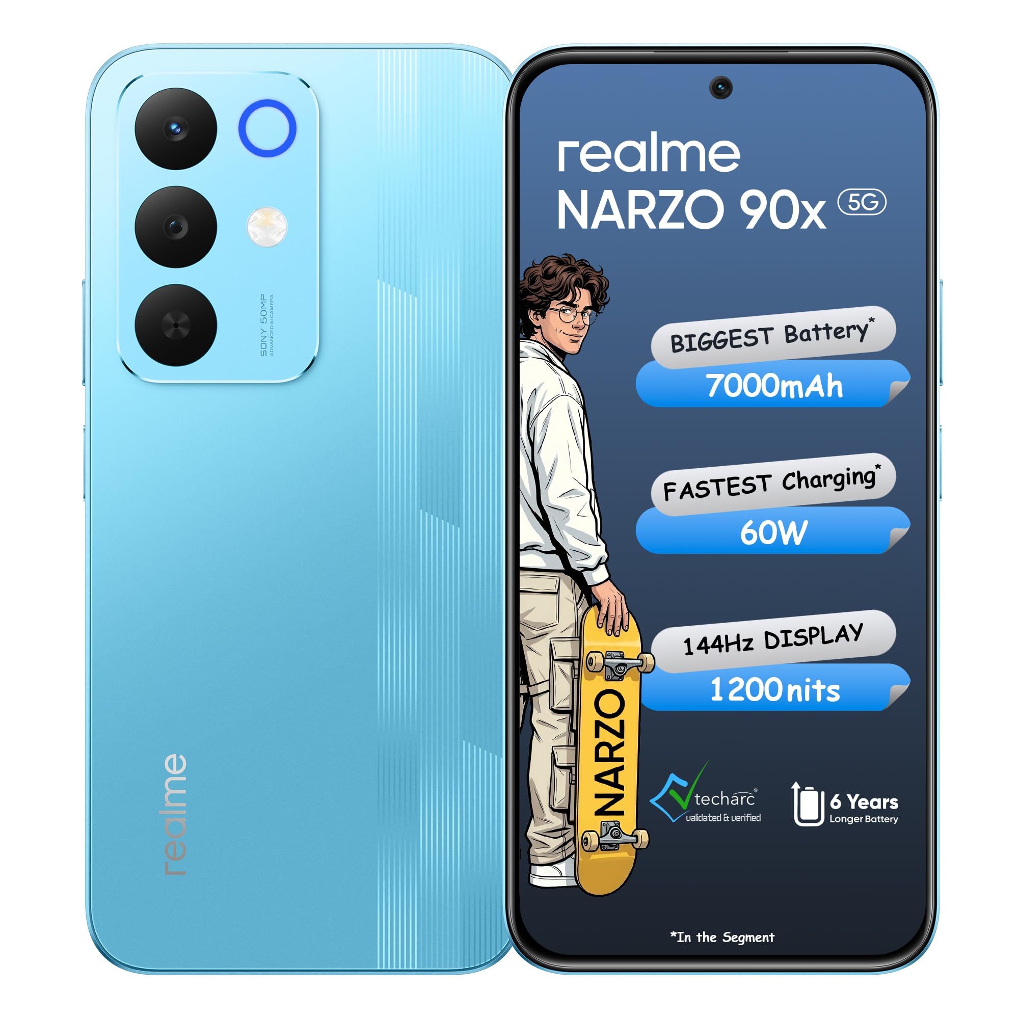 realme NARZO 90x 5G (Flash Blue 2026, 6GB+128GB) | 7000mAh + 60W Biggest Battery & Fastest Charging in the Segment* | 144Hz Bright Display | Sony 50MP AI Rear Camera | 400% Ultra Boom Speaker