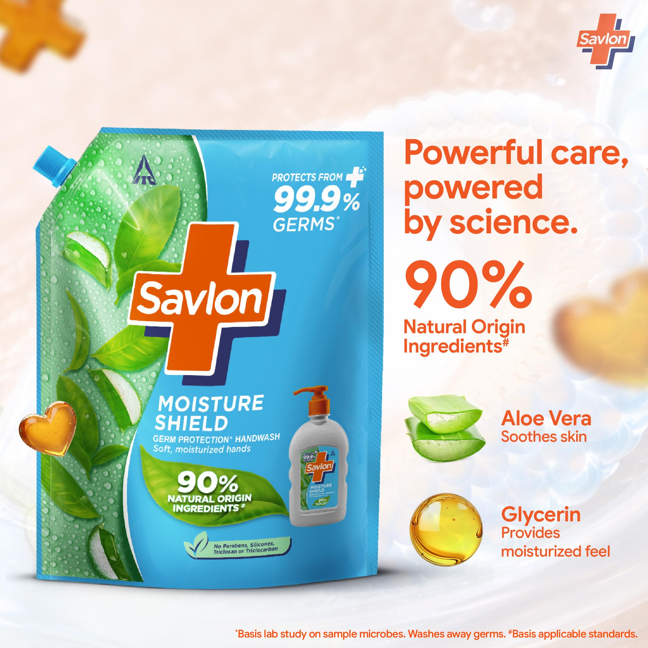 ITC Savlon Moisture Shield Germ Protection Liquid Handwash Refill Pack 1.3L | 99.9% Germ Protection | 90% Natural Origin Ingredients | Family Size Refill Hand wash | Value Pack image 4