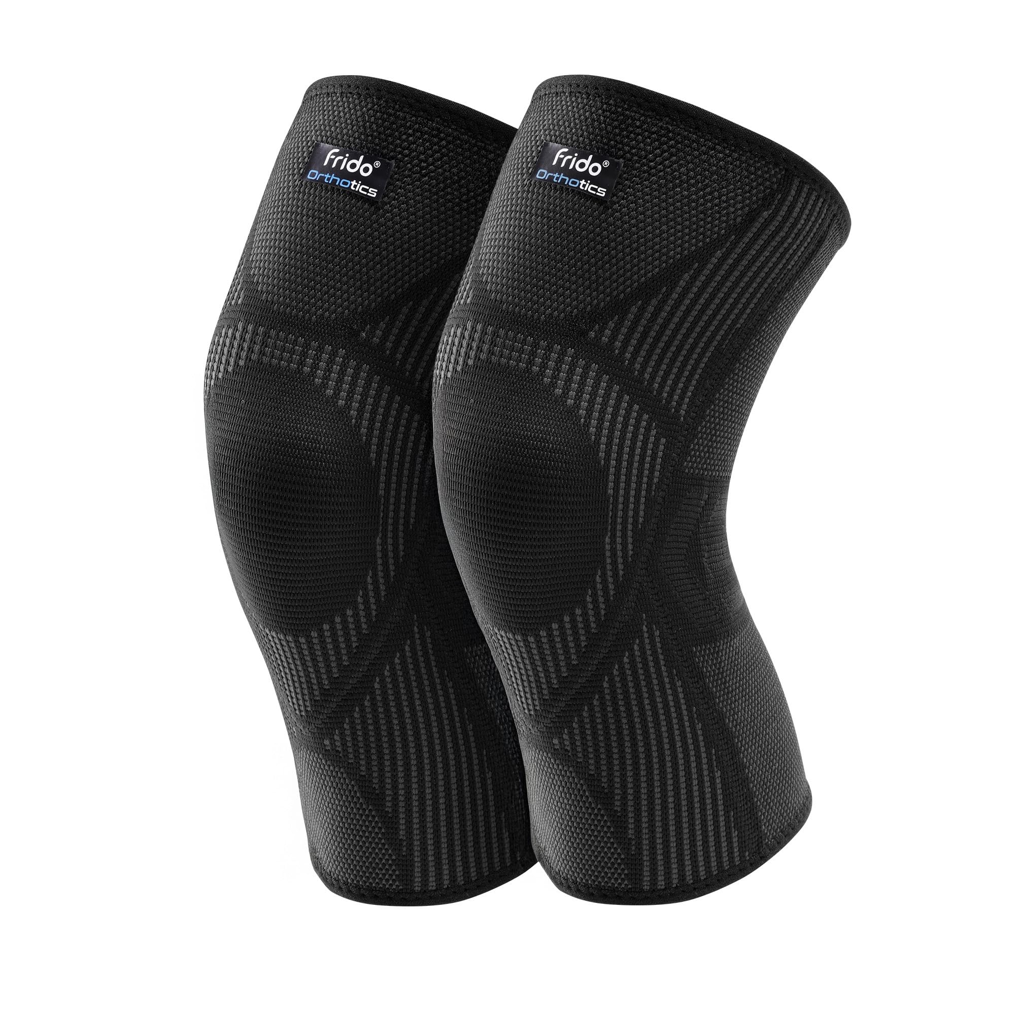 Frido Active Knee Cap Support for Men & Women | Active Compression for Pain Relief & Joint Support | Knee Sleeve for Gym, Running, Jogging, Sports & Workout | Anti-Sweat Knee Brace (1 Pair) Core Black, M