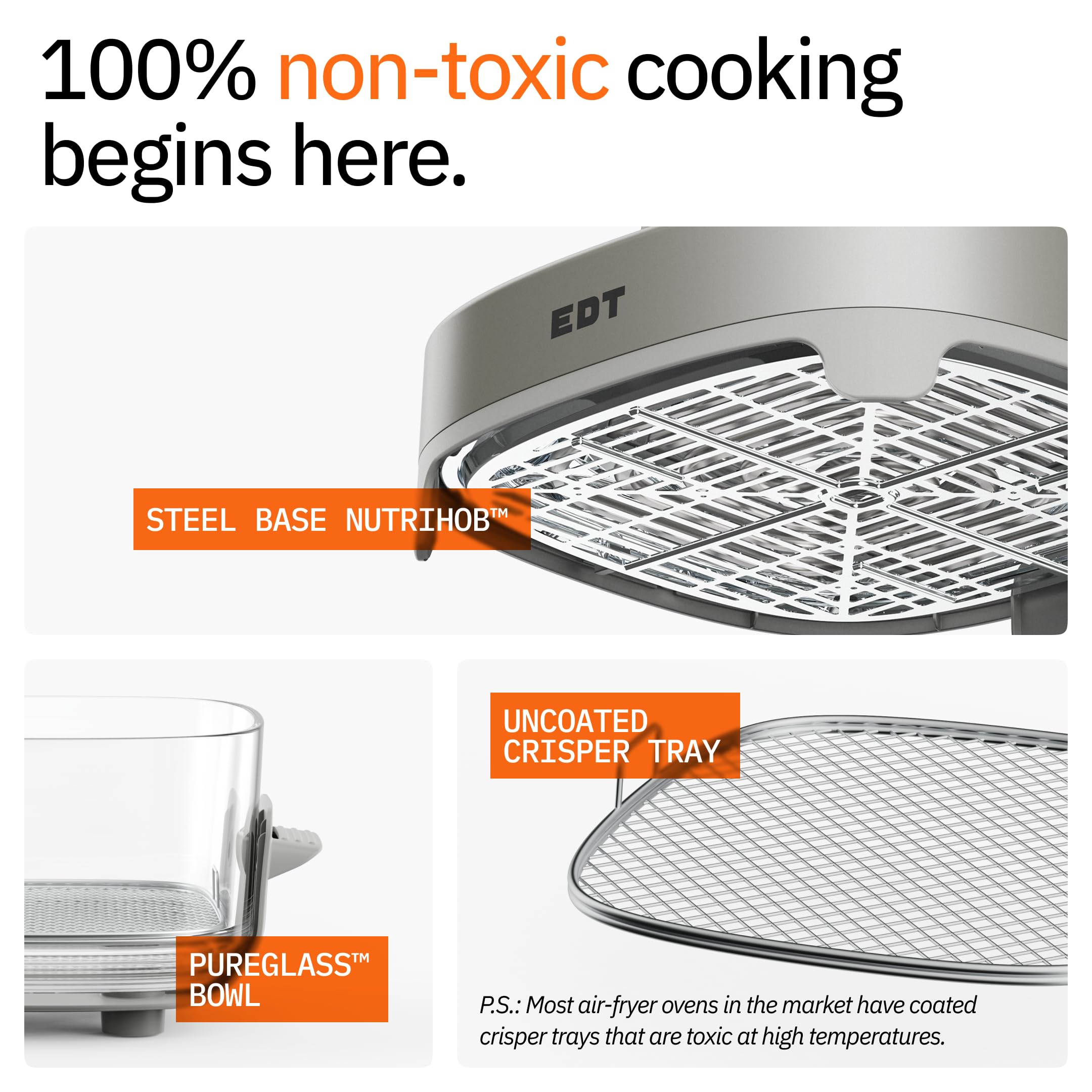 EDT Luma ZERO COATING PureGlass™ Air Fryer Oven | 2.5L + 4.5L Dual Bowl | NutriRetain™ | 6-in-1 Multi Function | 100% Toxin Free No Ceramic, PFAS, PTFE, PFOA | 1500W image 2