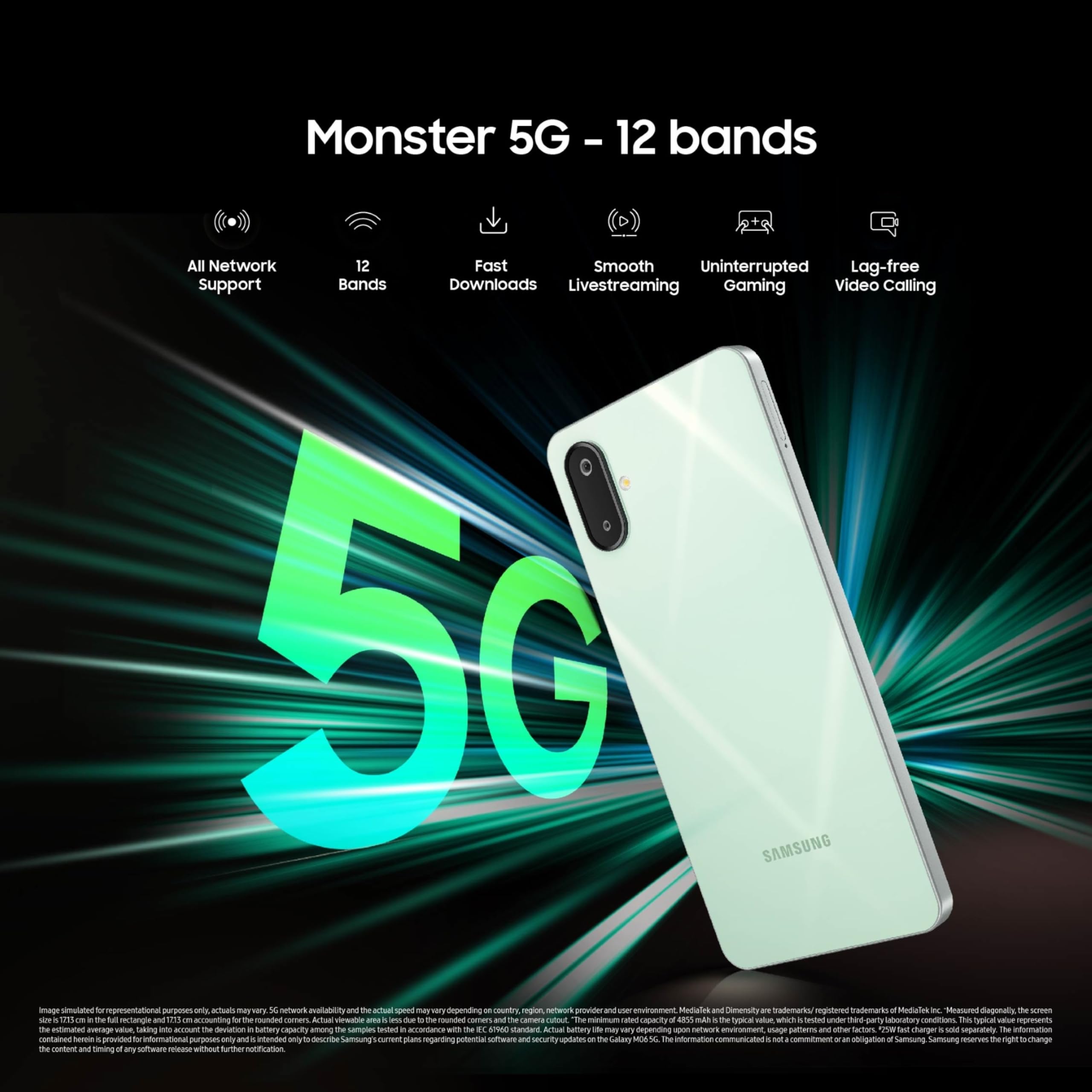 Samsung Galaxy M06 5G Mobile (Sage Green, 6GB RAM, 128GB Storage) | MediaTek Dimensity 6300 | AnTuTu 623K+ | 12 5G Bands | 25W Fast Charging | 4 Gen OS Upgrades | 50MP Camera | Without Charger image 3