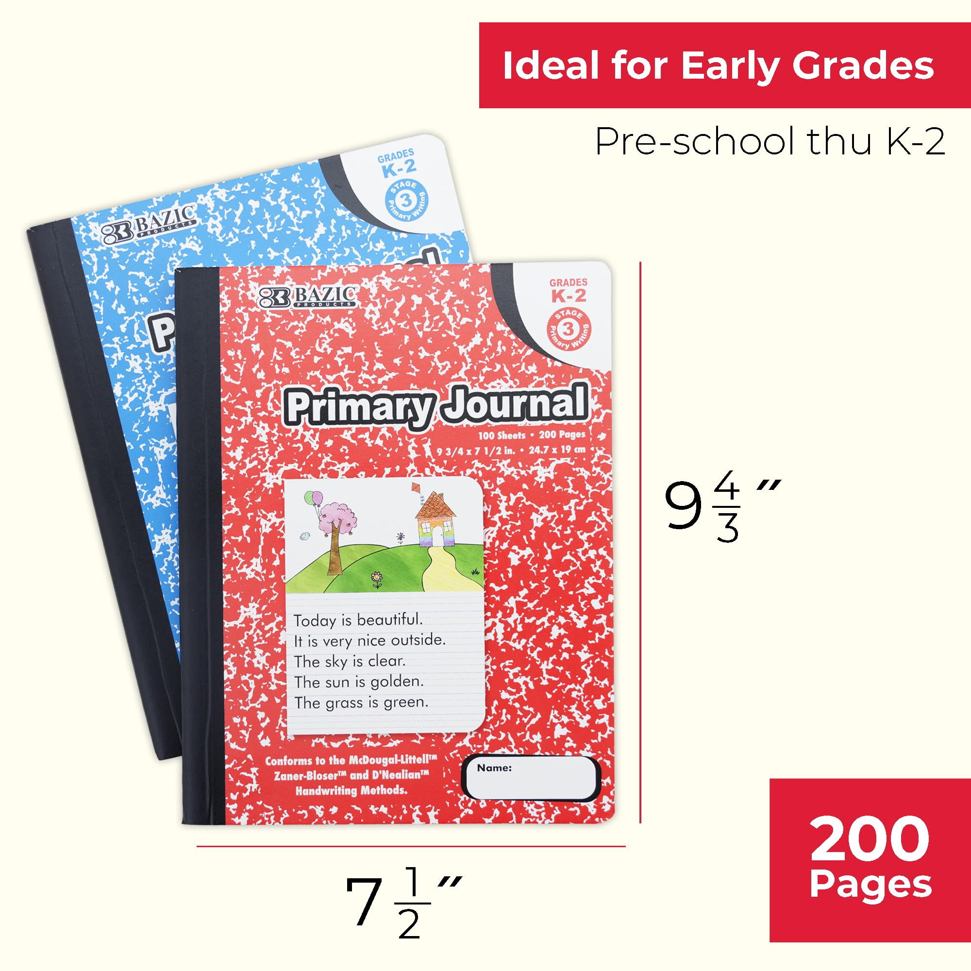 BAZIC Primary Journal Composition Book Marble, 100 Sheet Drawing & Writing Grades K- 2 Notebook Journal Comp Notebooks for Kindergarten School, 48-Pack image 2