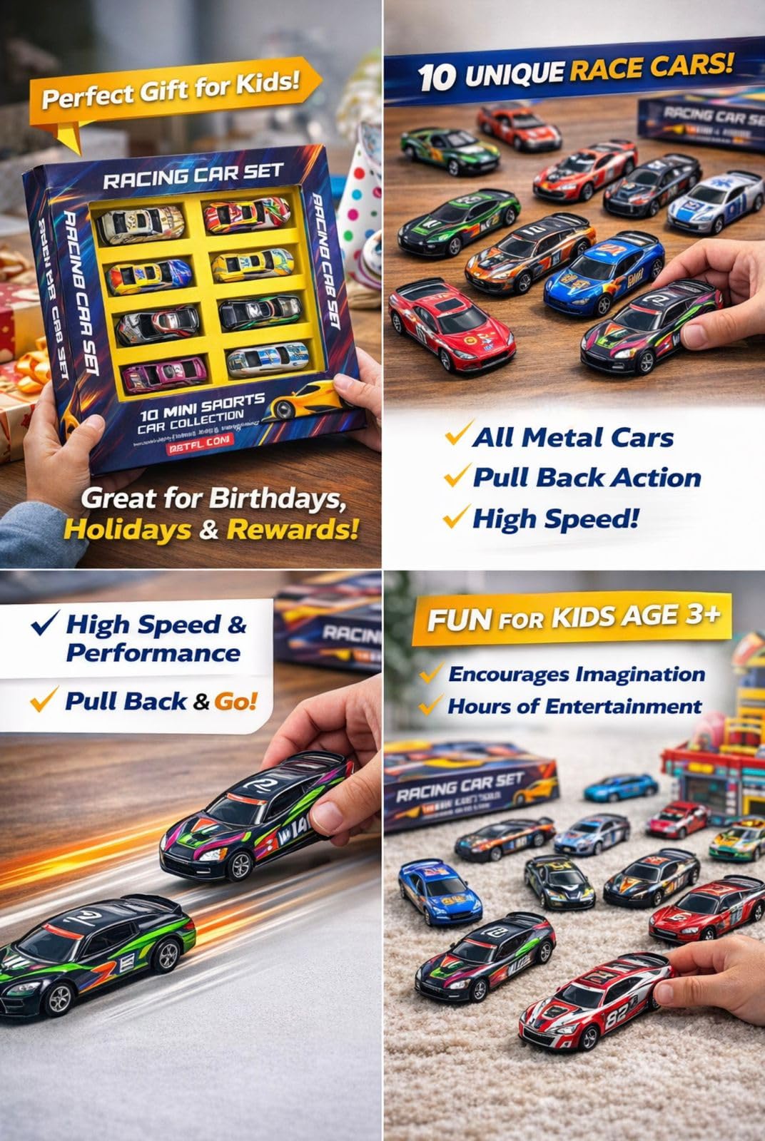 Cable World Set of 10 Mini Racing Metal Die Cast Car Set | Khilona Metal Car for Kids | Pull Back Vehicles | Best Birthday Gift, Return Gift, Diwali Gift for Boys and Girls (Multi Color & Design) image 3