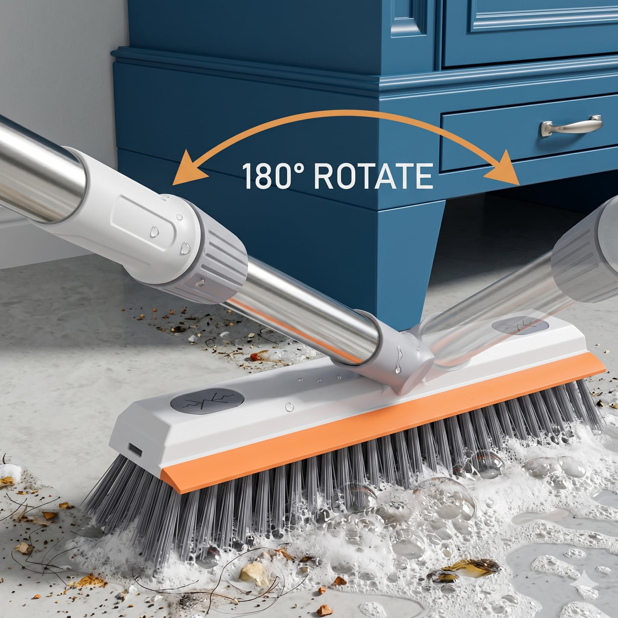 3-in-1 Bathroom Cleaning Brush with Wiper – 180° Rotating V-Shaped Scrub Brush with Long Handle & Built-in Squeegee | Heavy Duty Deep Cleaning Tool for Bathroom Tiles, Kitchen Floor, Grout & Corners image 3