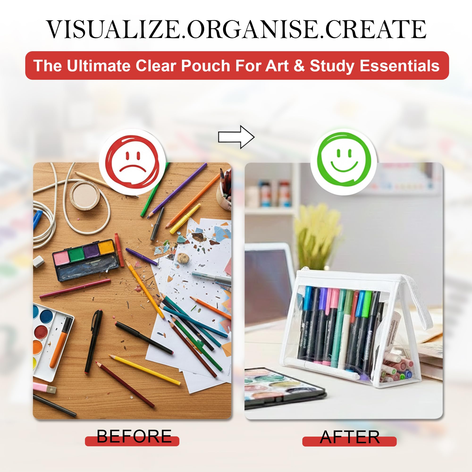 GLUN ® Stationary Transparent Pouch with Zipper Closing for Girls & Boys,Pouch for School,Collage,Office,Cosmetic Use Bag for Women,Multi-Purpose Bag,White image 3