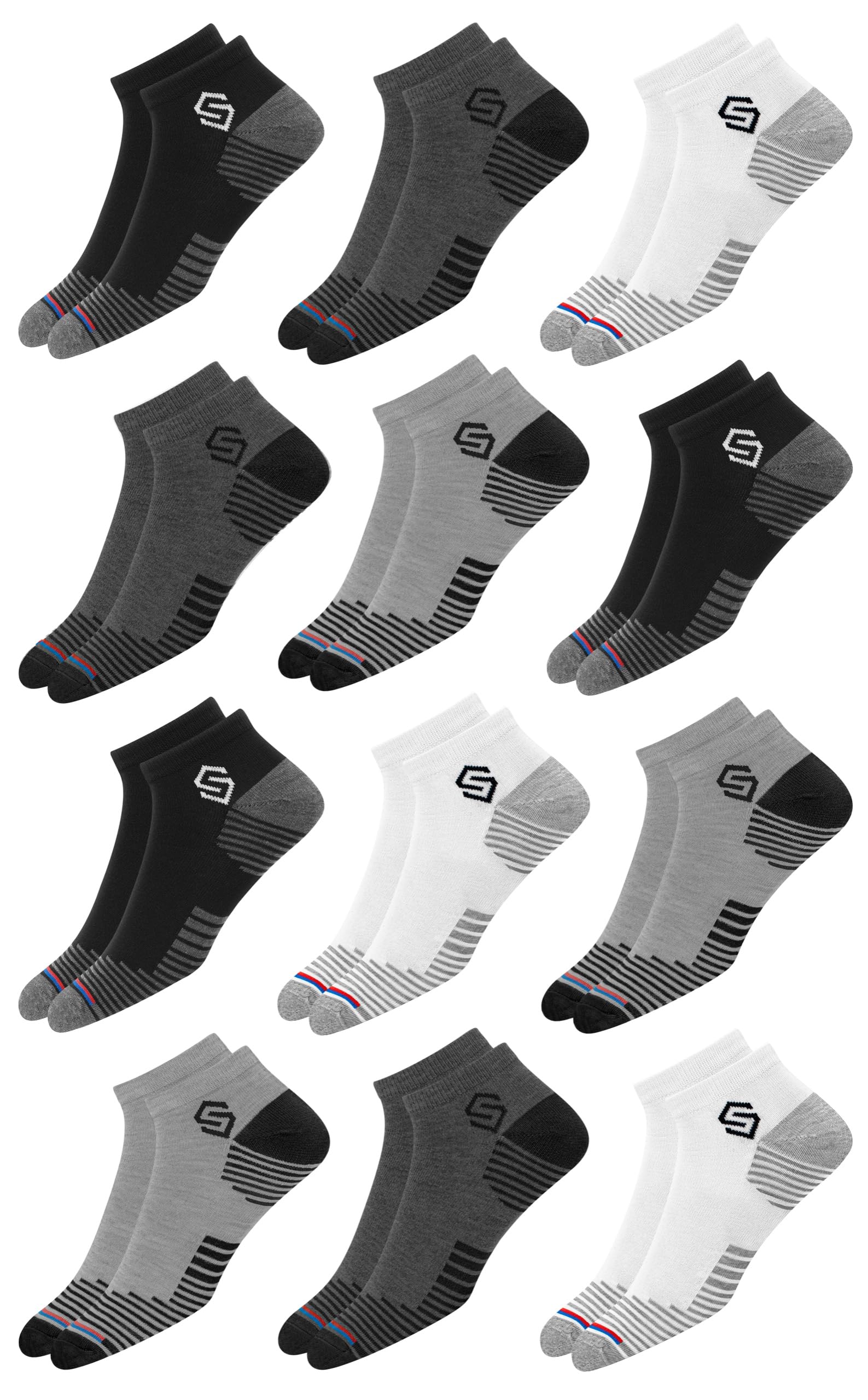 SWAGR 12 Pairs Sports Cotton Ankle Length Socks for Men, Pack of 12., Assorted