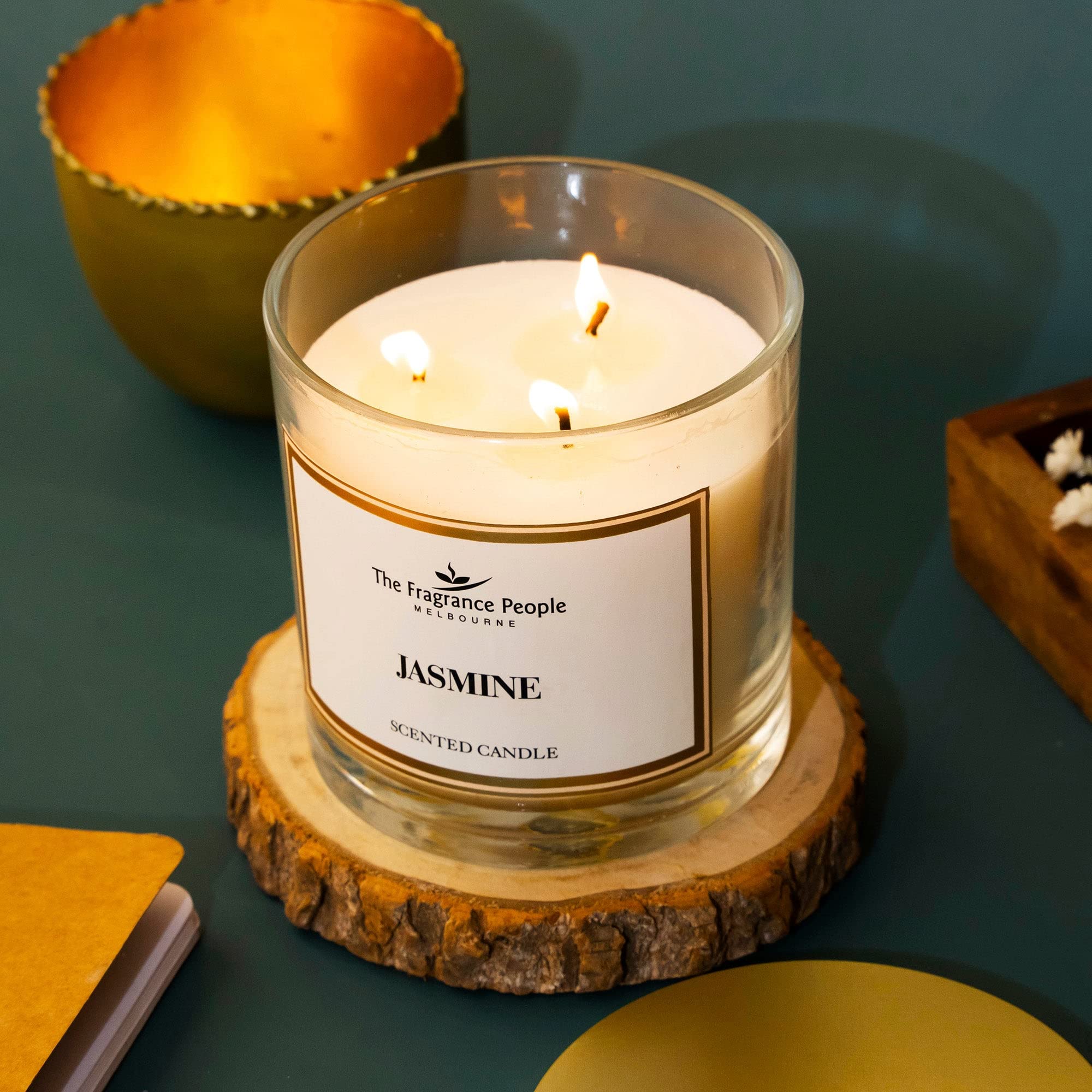 The Fragrance People Luxury 3-Wick Scented Jasmine Wax Candle - Organic Glass Jar Candles with Cotton Wick - Essential Aroma Oils for Home Decor & Luxury Gift - up to 28 Hours image 3