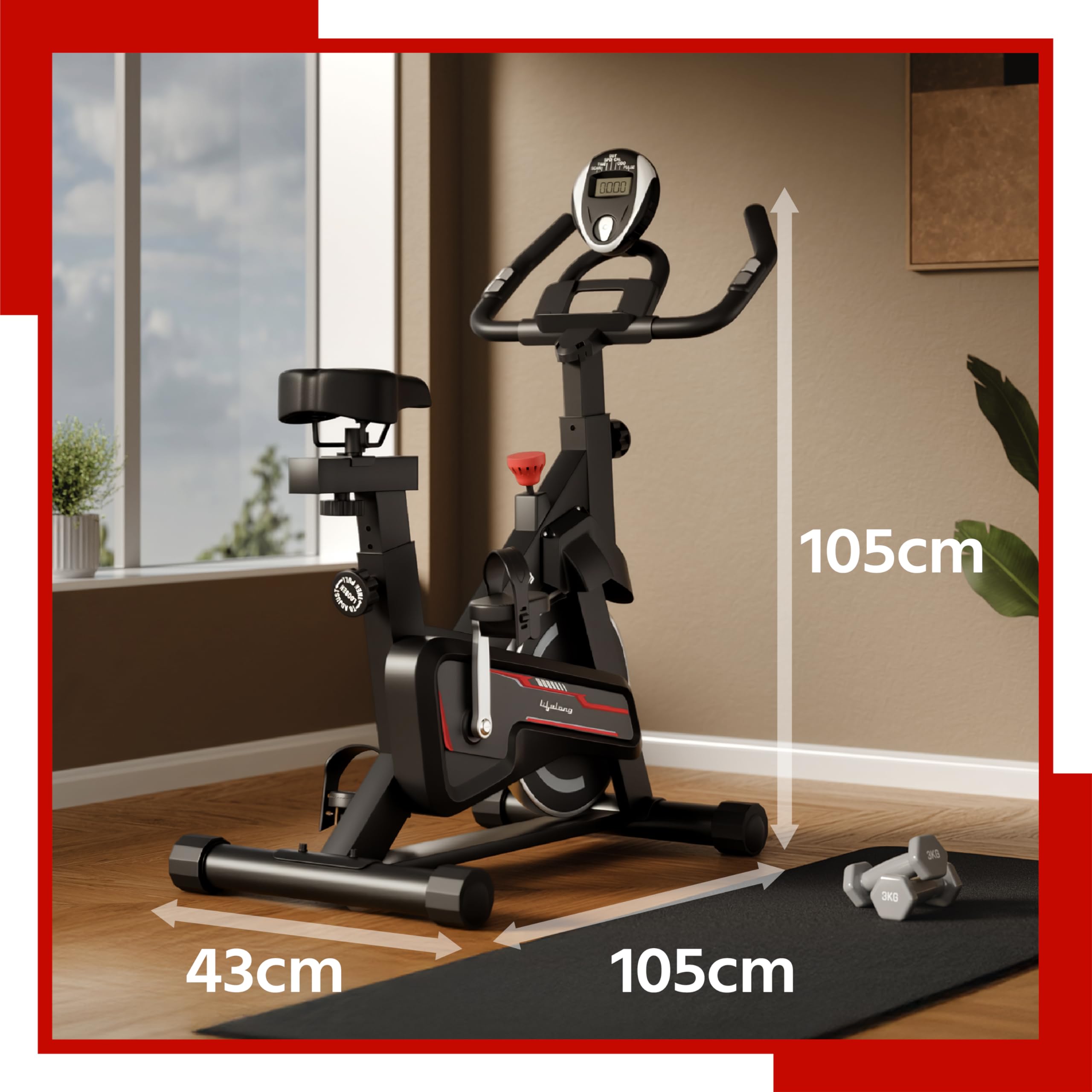 Lifelong Fit Pro Spin Fitness Bike for Home | Exercise Bike for Cardio Workout with 7 KG Flywheel, Adjustable Resistance & LED Display | Cushioned Adjustable Seat | Non-Slip Pedals | Max User Weight 120 KG image 5