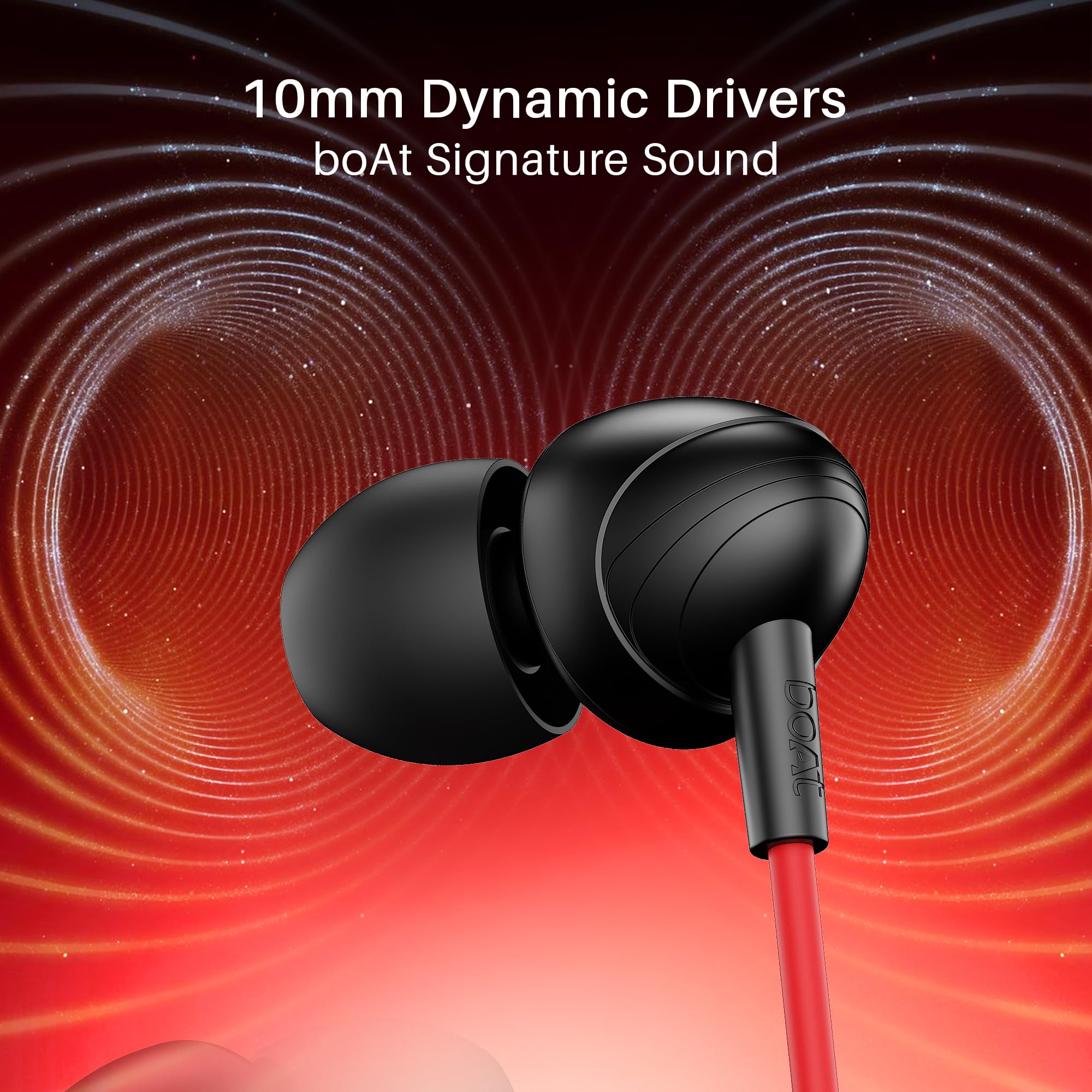 boAt Bassheads 211 Wired Earphones with 10mm Drivers, Signature Sound, in-Line Microphone, 3.5mm Jack, Voice Assistant & 120cm Cables (Raging Black) image 3