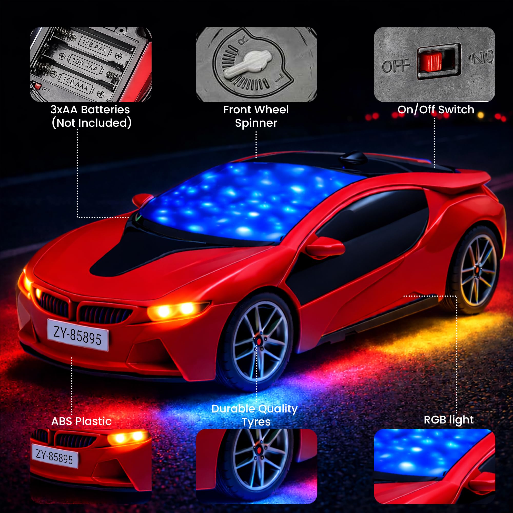 Remote Control Car Toy, RC Racing Vehicle for Children, High Speed, 3D LED Light Car, Kids Battery Car, RC for Boys & Girls Age 3+, Toys for Kids, Birthday Gift for Boys and Girls, Random Color image 4