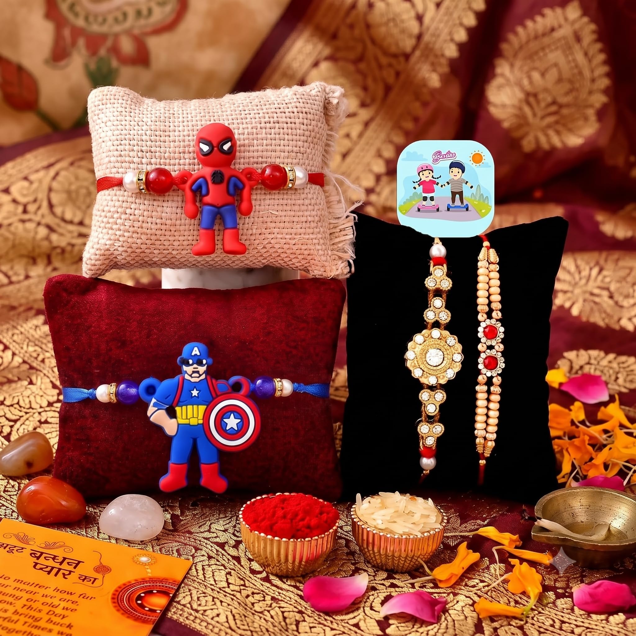 CraftVatika Magnet Rakhi Combo Set of 4 for Bhaiya Brother Bhabhi Kids 1 Fridge Magnet for Brother and Bhabhi and Kid Designer Rakhi for Family Rakshabandhan Rakhis Set image 2