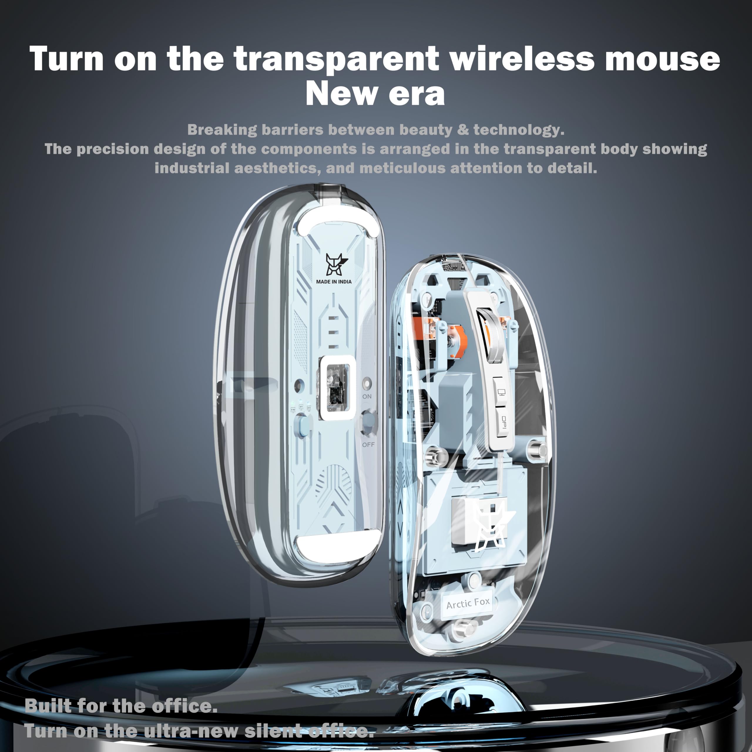 Arctic Fox Pureview Transparent Wireless and Bluetooth Rechargeable Mouse, USB Receiver,LED Battery Magic Silm for Office/PC/Mac/Laptop/Apple/ipad(Space Gray) image 2